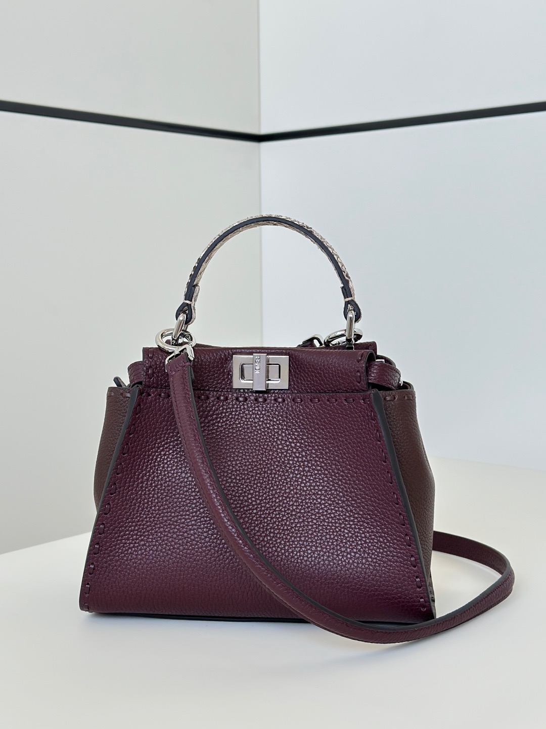 Fendi burgundy cowhide leather Peekaboo crossbody bag