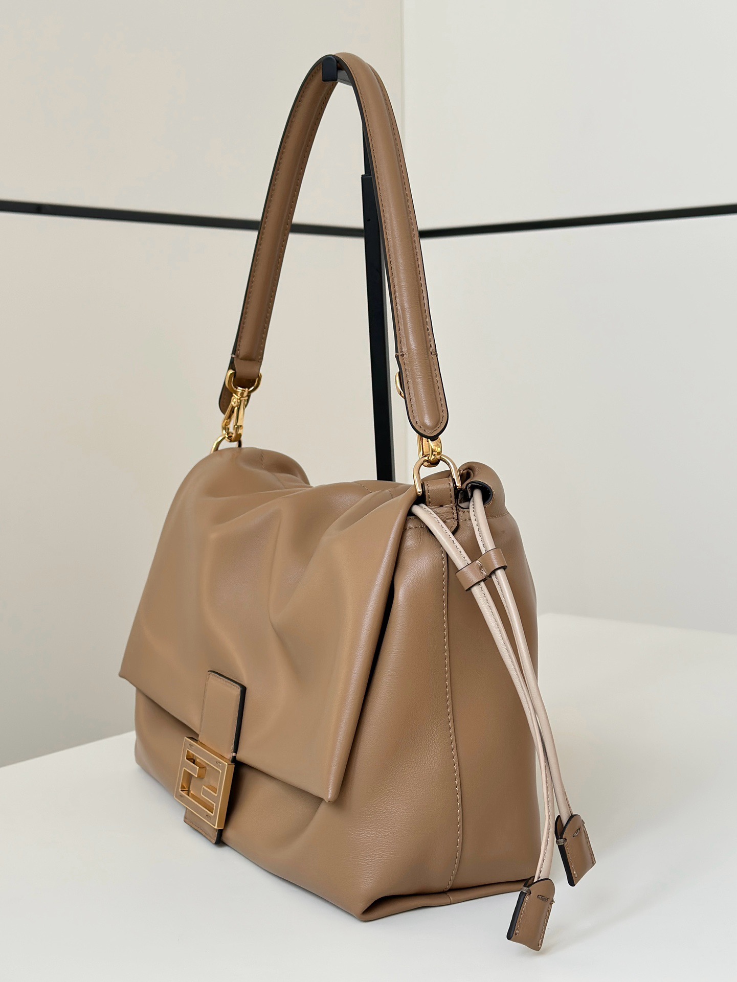Fendi milk‑tea color lambskin Mamma Baguette Soft large shoulder bag