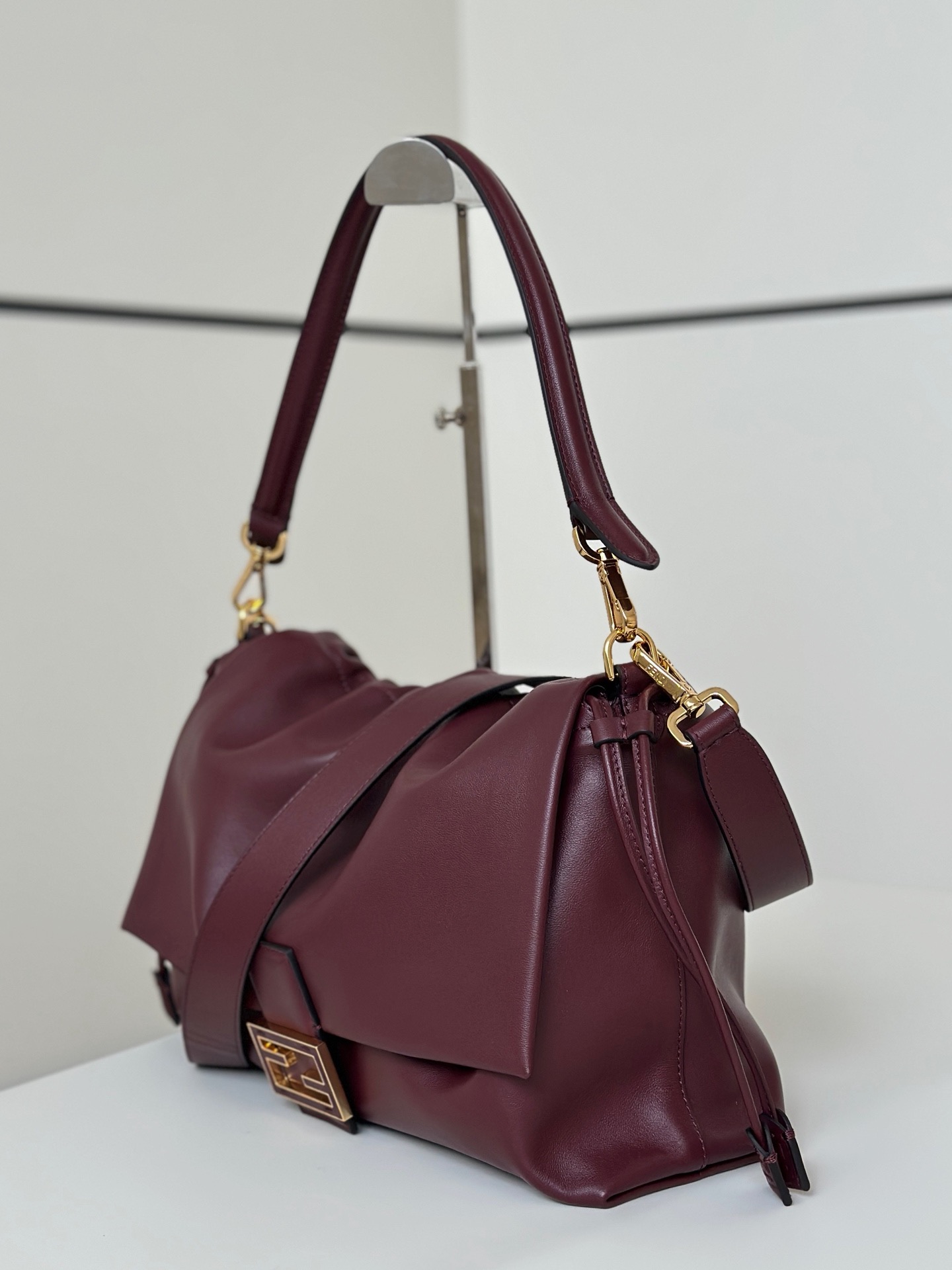 Fendi burgundy lambskin Mamma Baguette Soft large shoulder bag