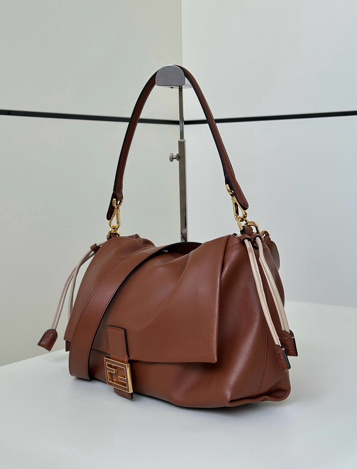 Fendi coffee‑brown lambskin Mamma Baguette Soft large women's shoulder bag