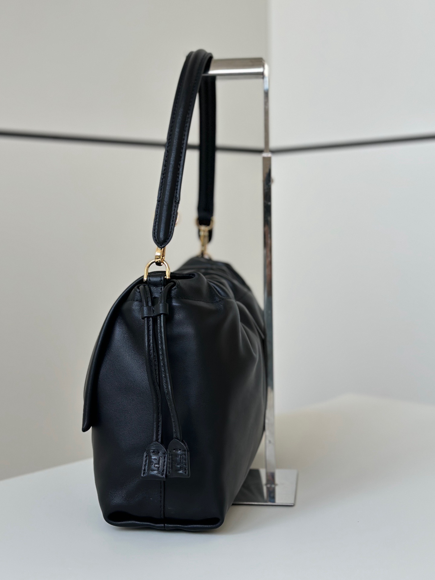 Fendi black lambskin Baguette Soft large women's shoulder bag