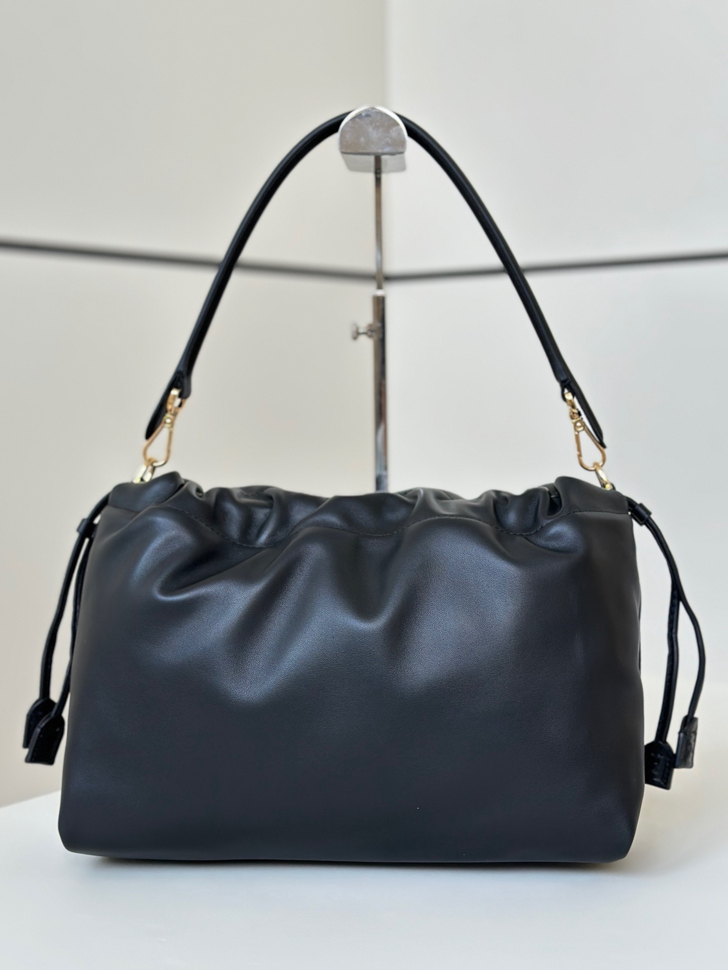 Fendi black lambskin Baguette Soft large women's shoulder bag