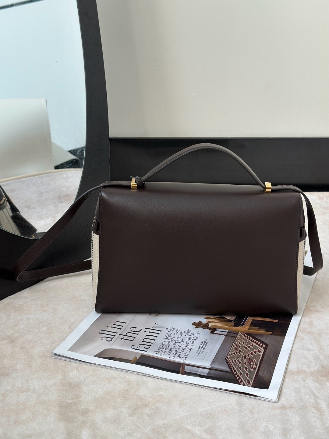 Loro Piana striped canvas cowhide lunch box bag