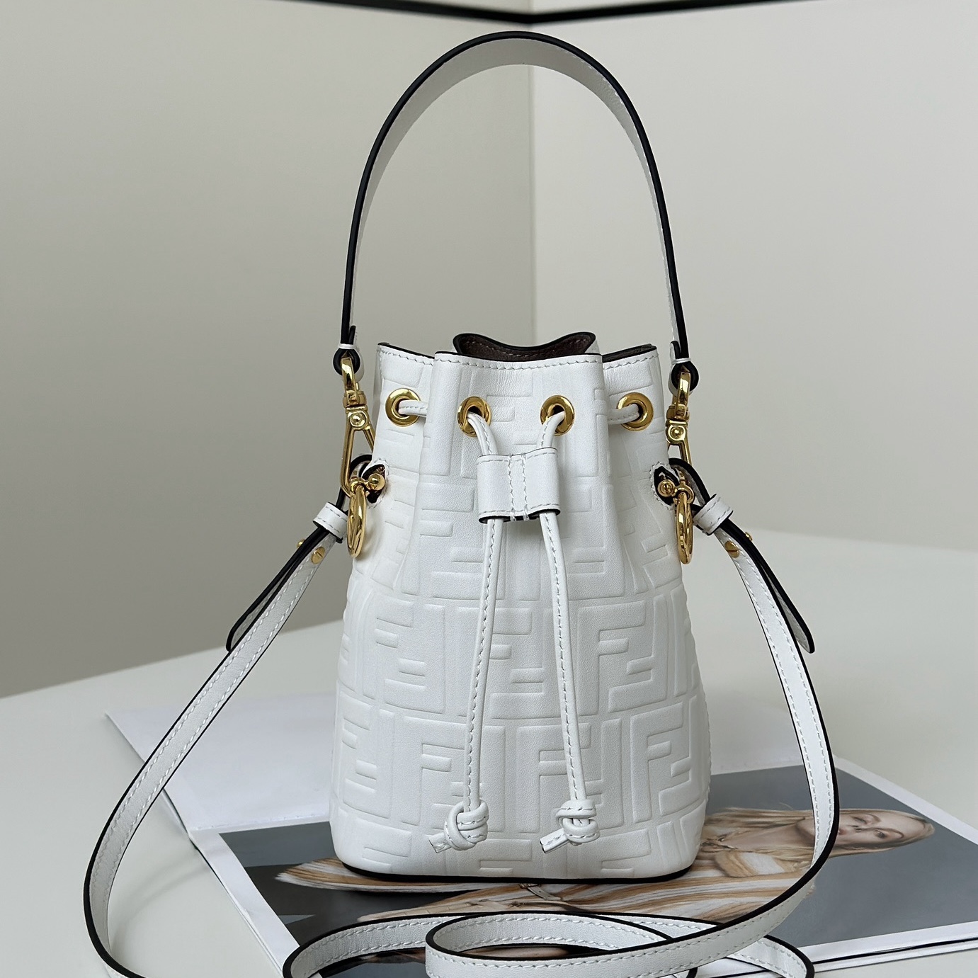 White Fendi Mon Tresor Mini Bucket Bag
