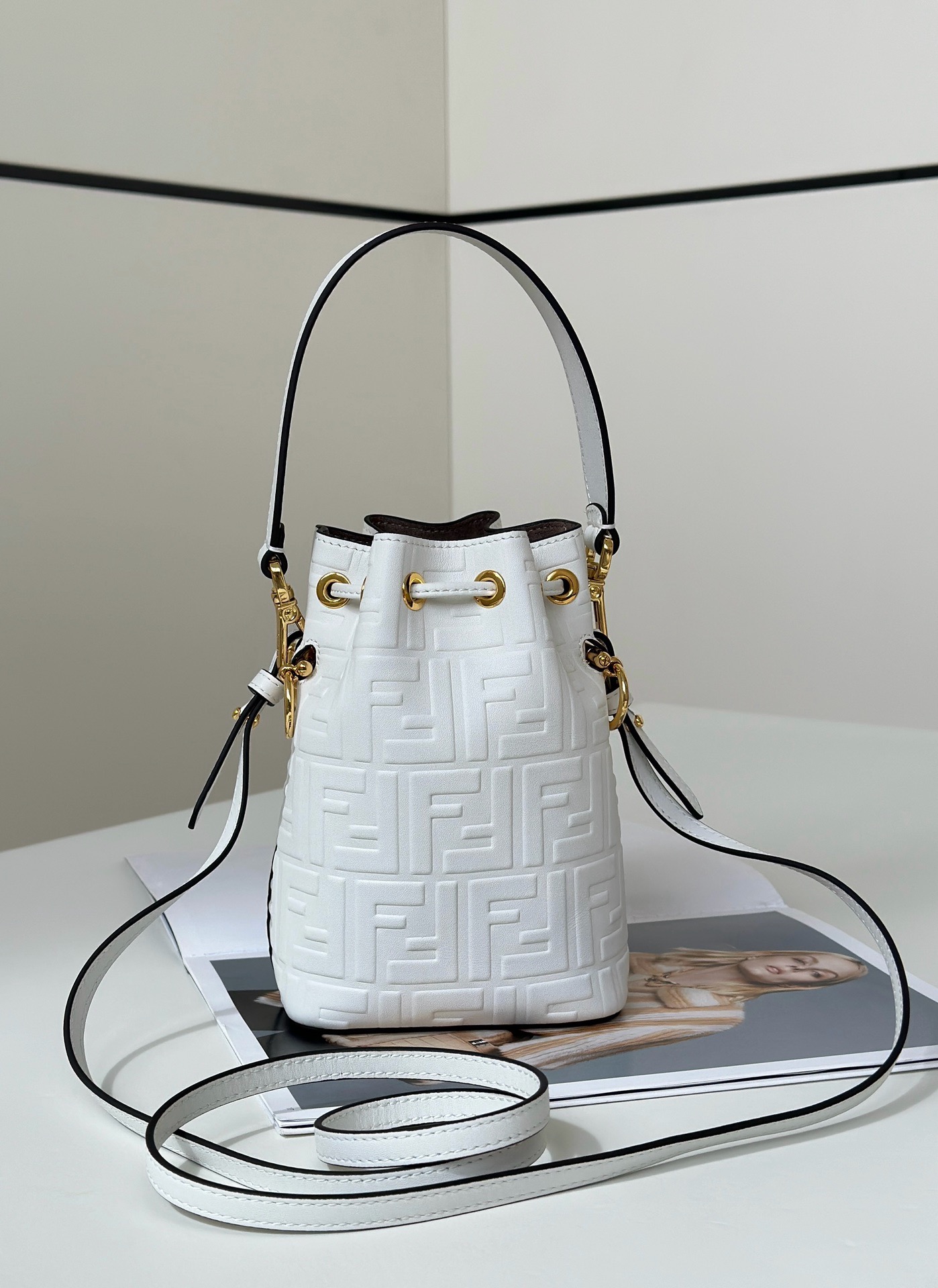 White Fendi Mon Tresor Mini Bucket Bag