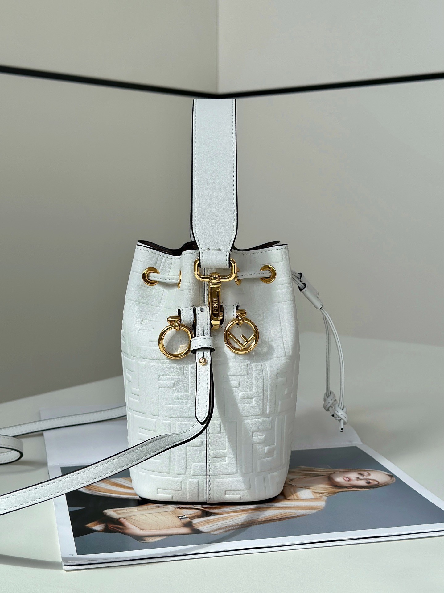 White Fendi Mon Tresor Mini Bucket Bag