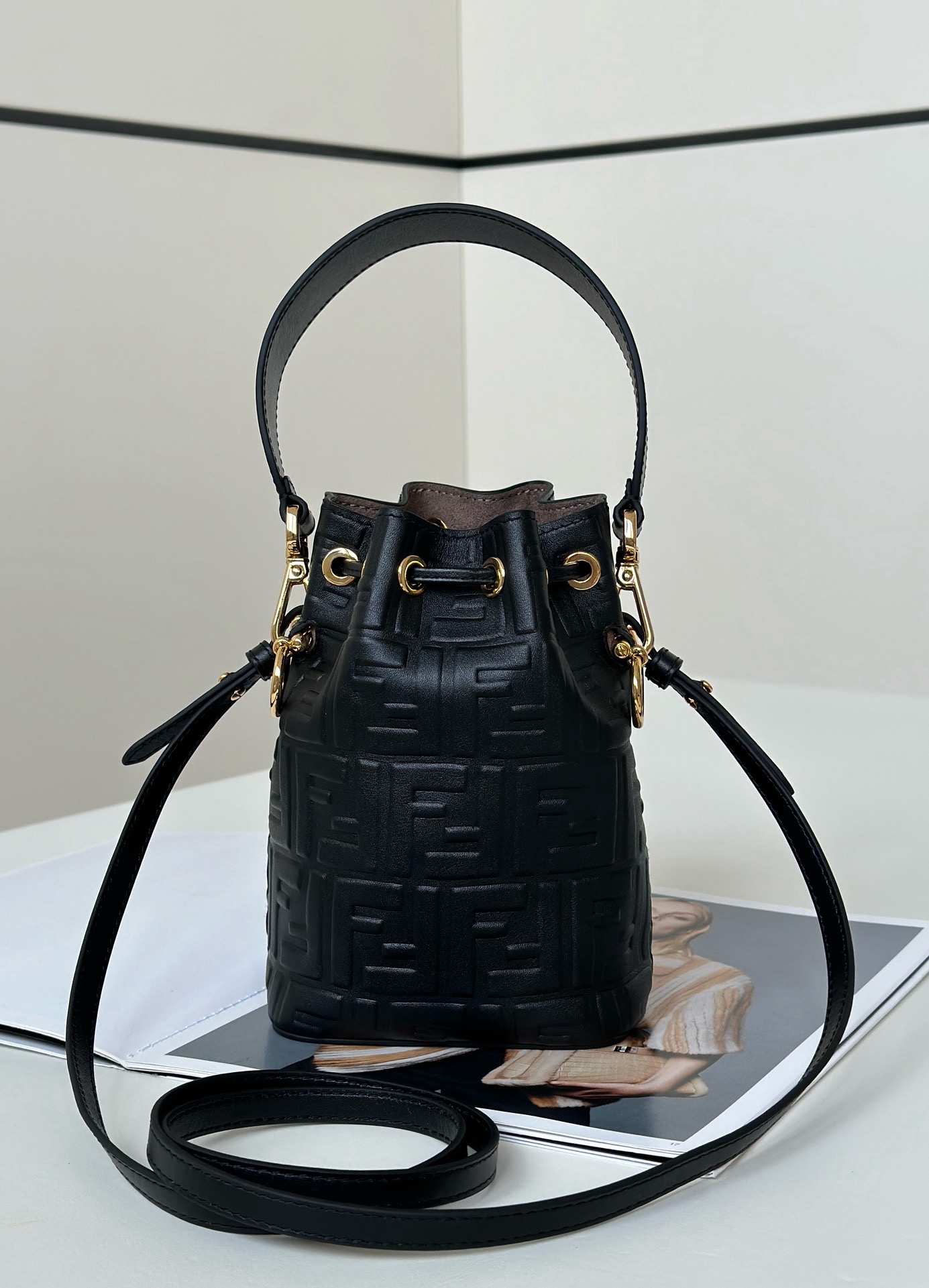 Fendi black calfskin mini bucket bag