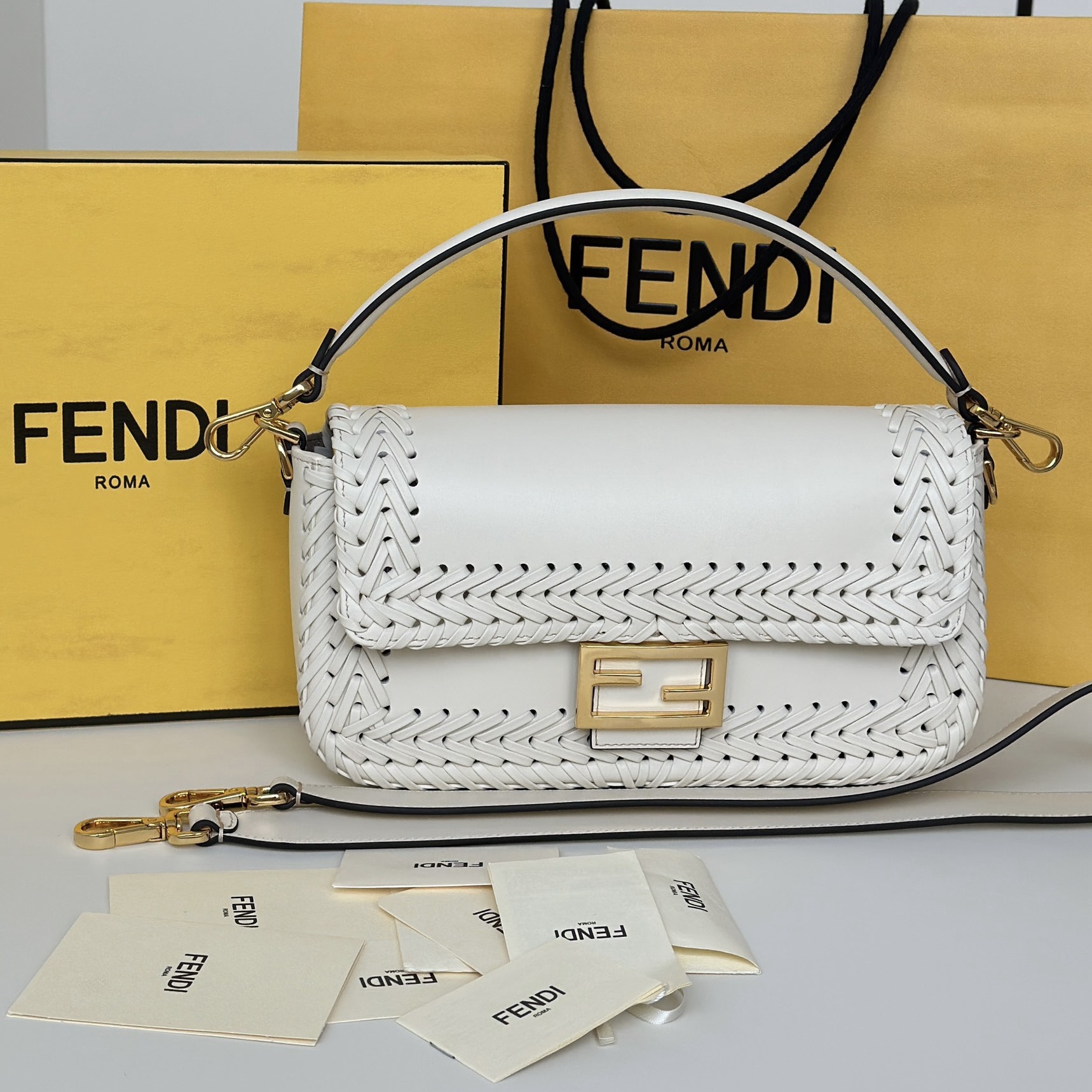 Fendi Baguette white handwoven baguette bag
