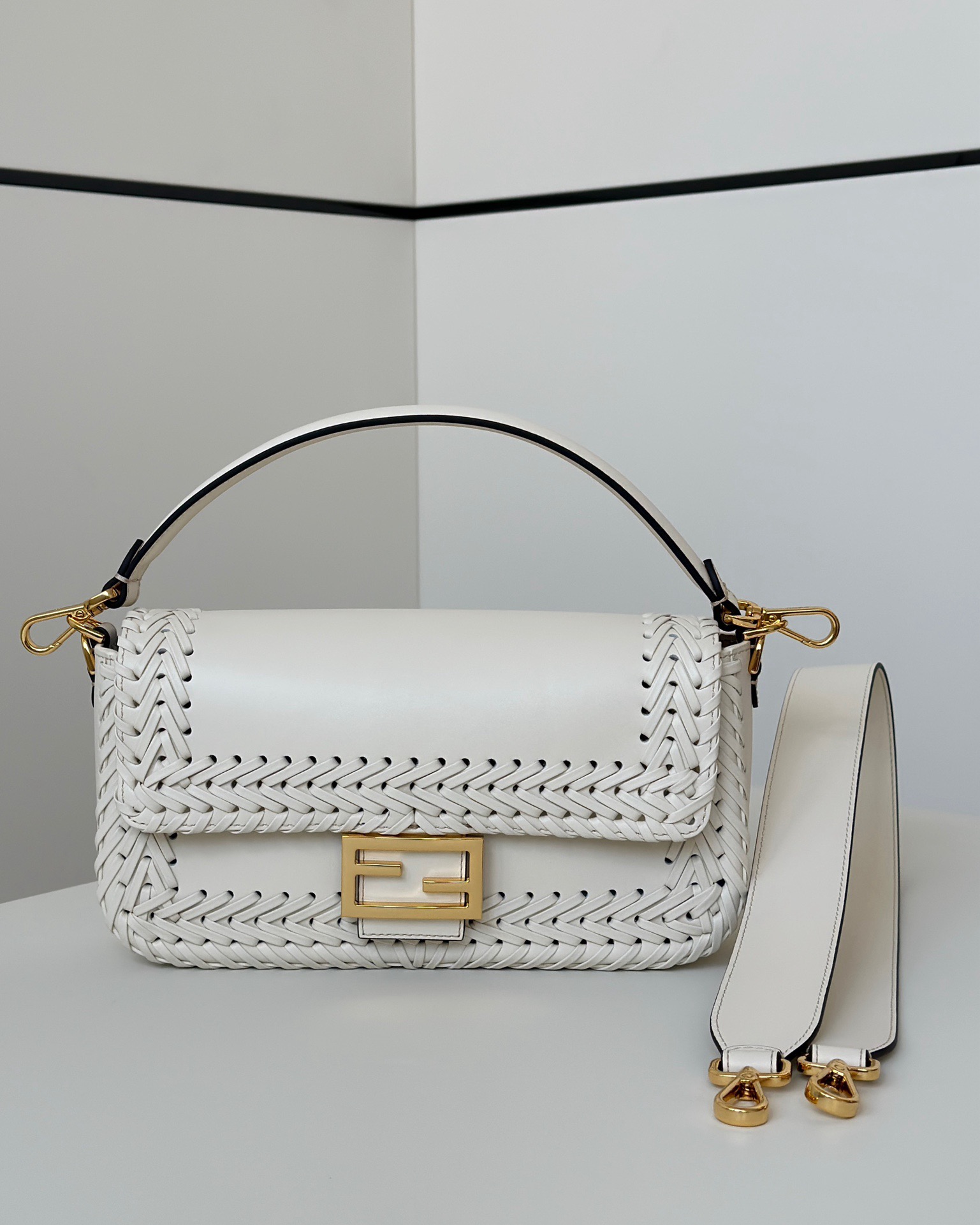 Fendi Baguette white handwoven baguette bag
