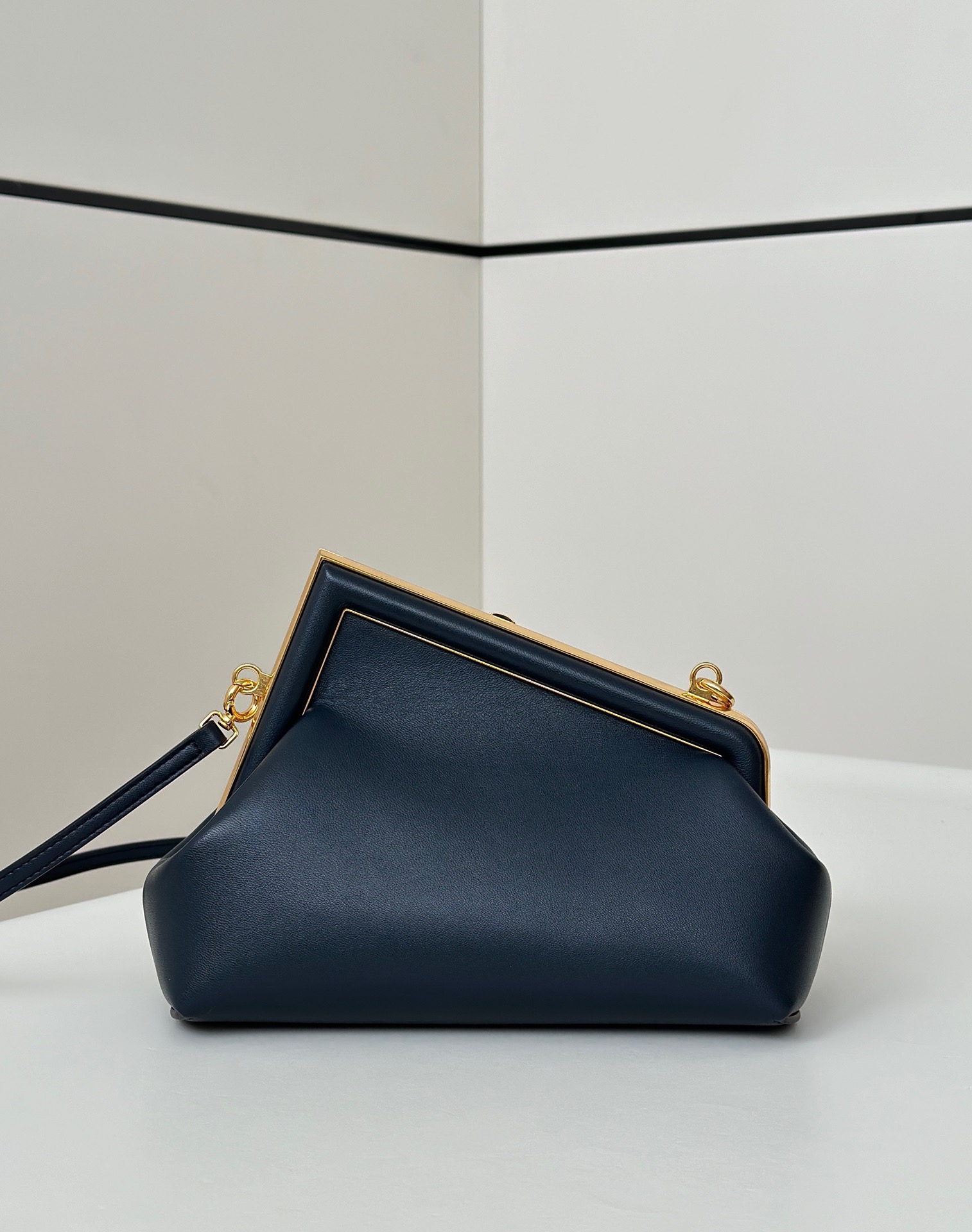 Fendi First blue lambskin frame handbag