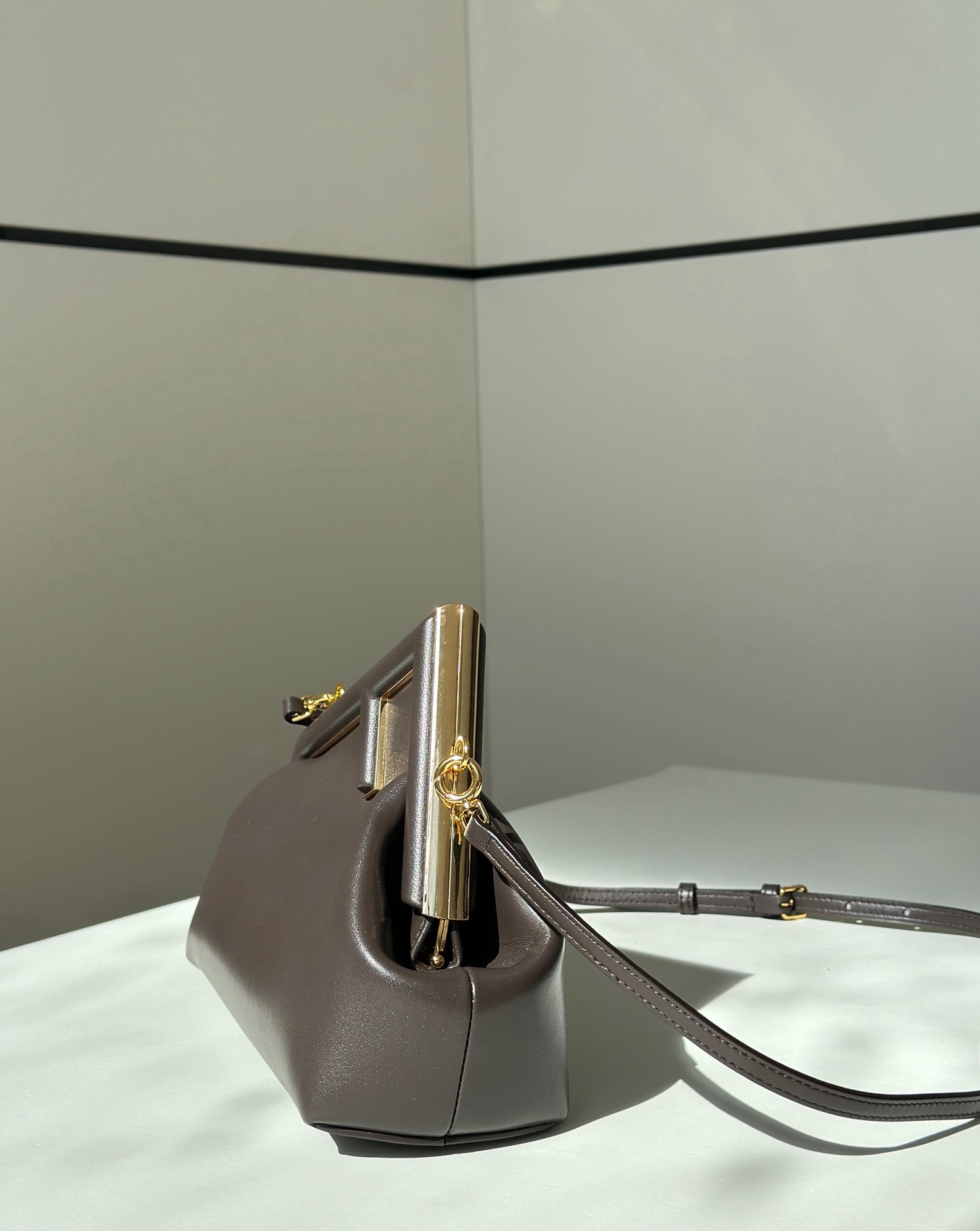 Fendi First coffee lambskin shoulder bag