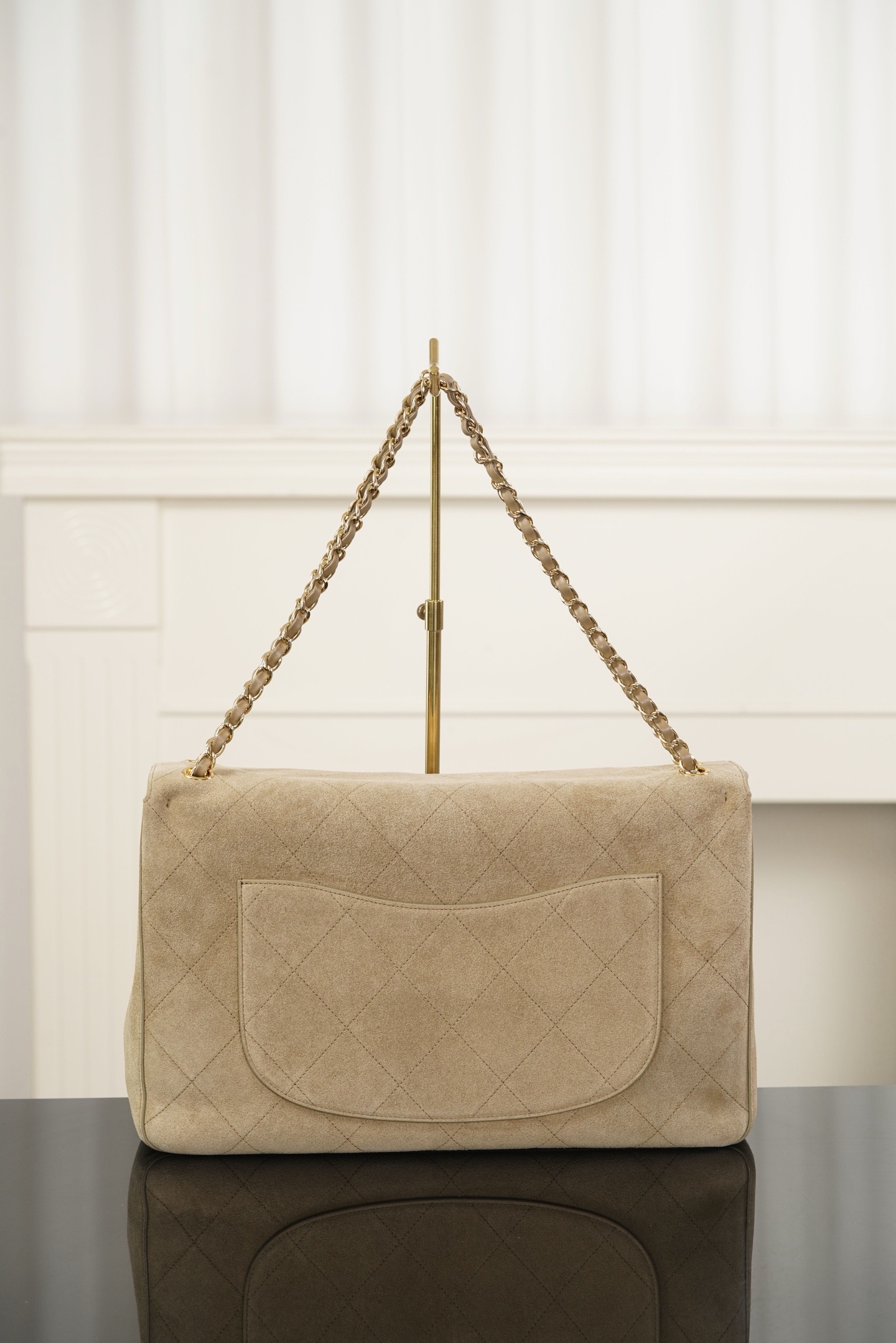 Chanel beige suede Maxi CF shoulder bag