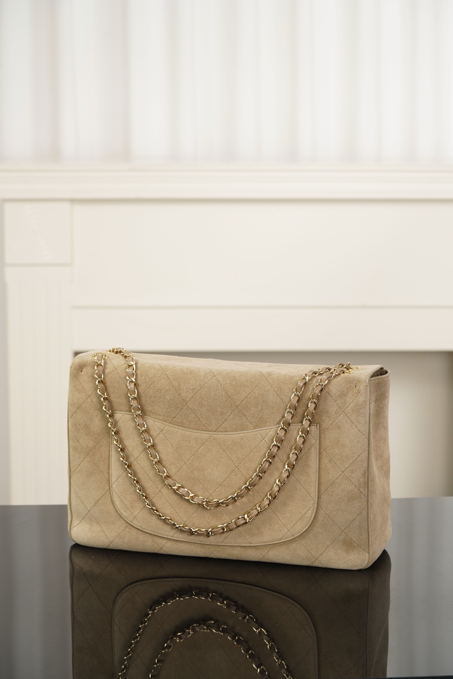 Chanel beige suede Maxi CF shoulder bag