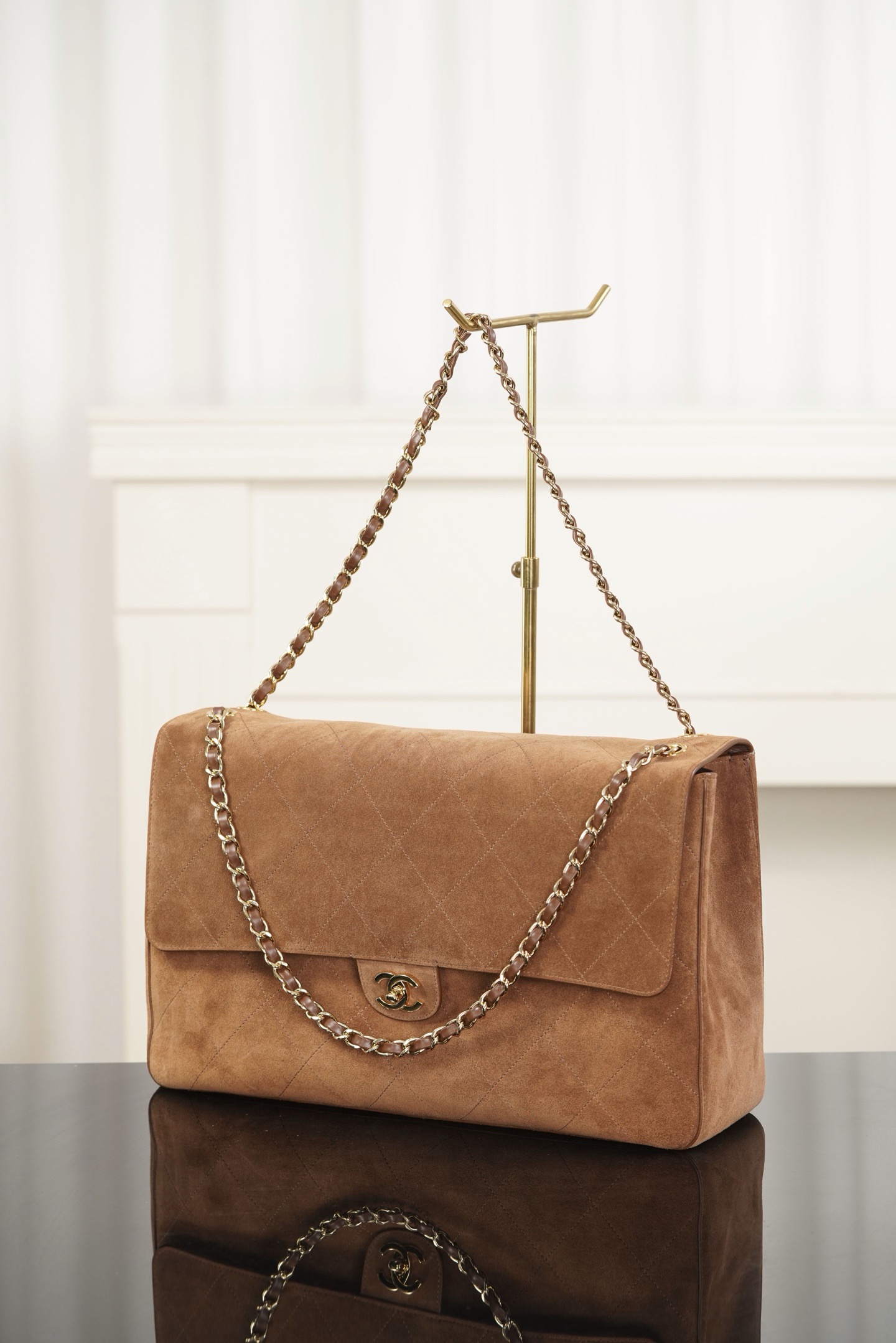 Chanel brown suede Maxi CF shoulder bag