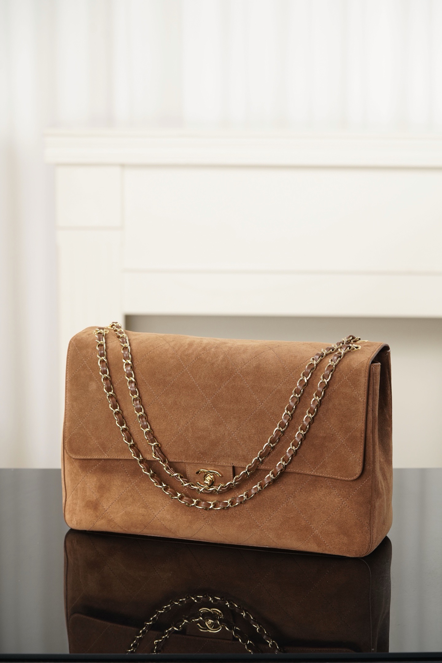 Chanel brown suede Maxi CF shoulder bag