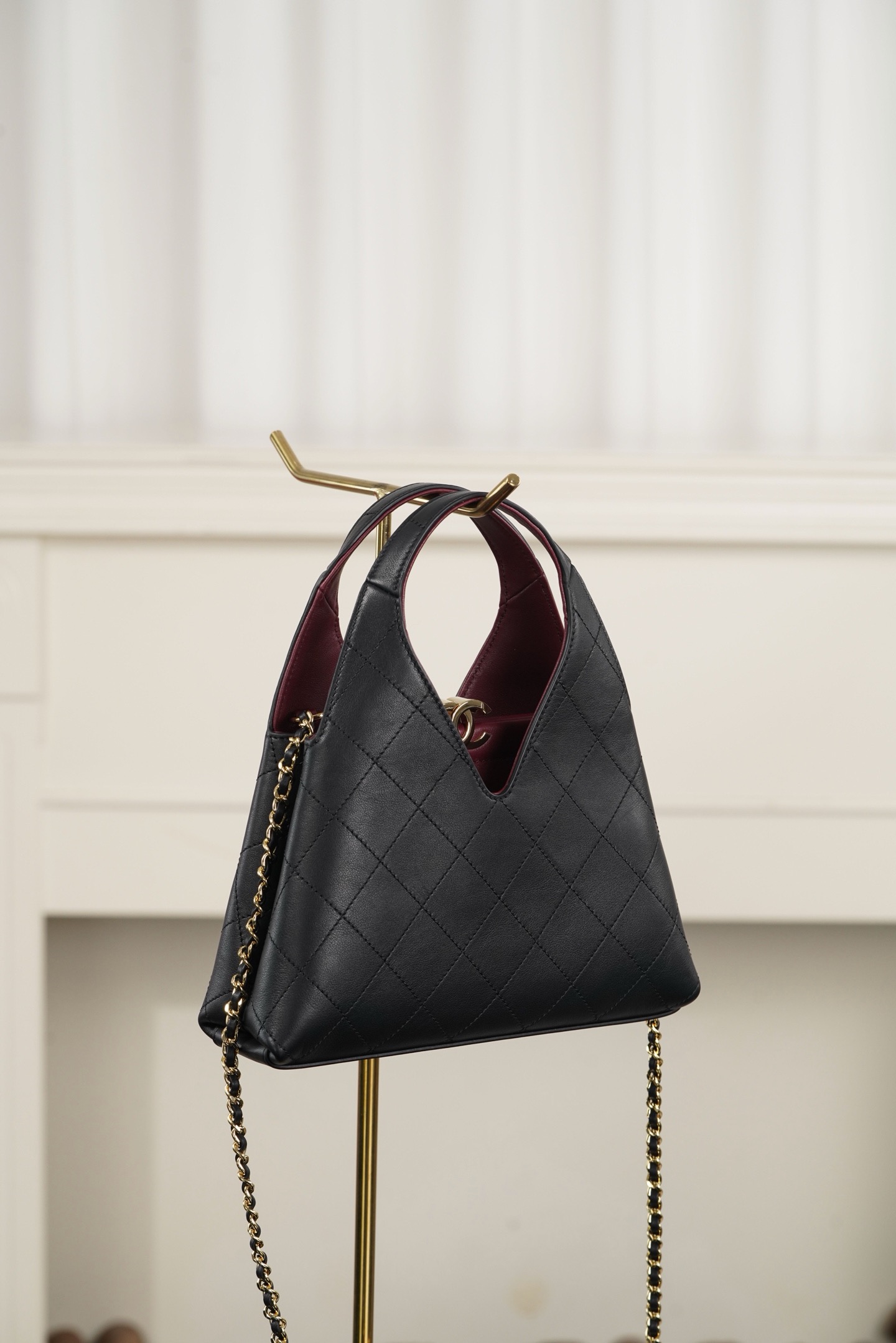 Chanel black quilted cowhide triangle hobo bag