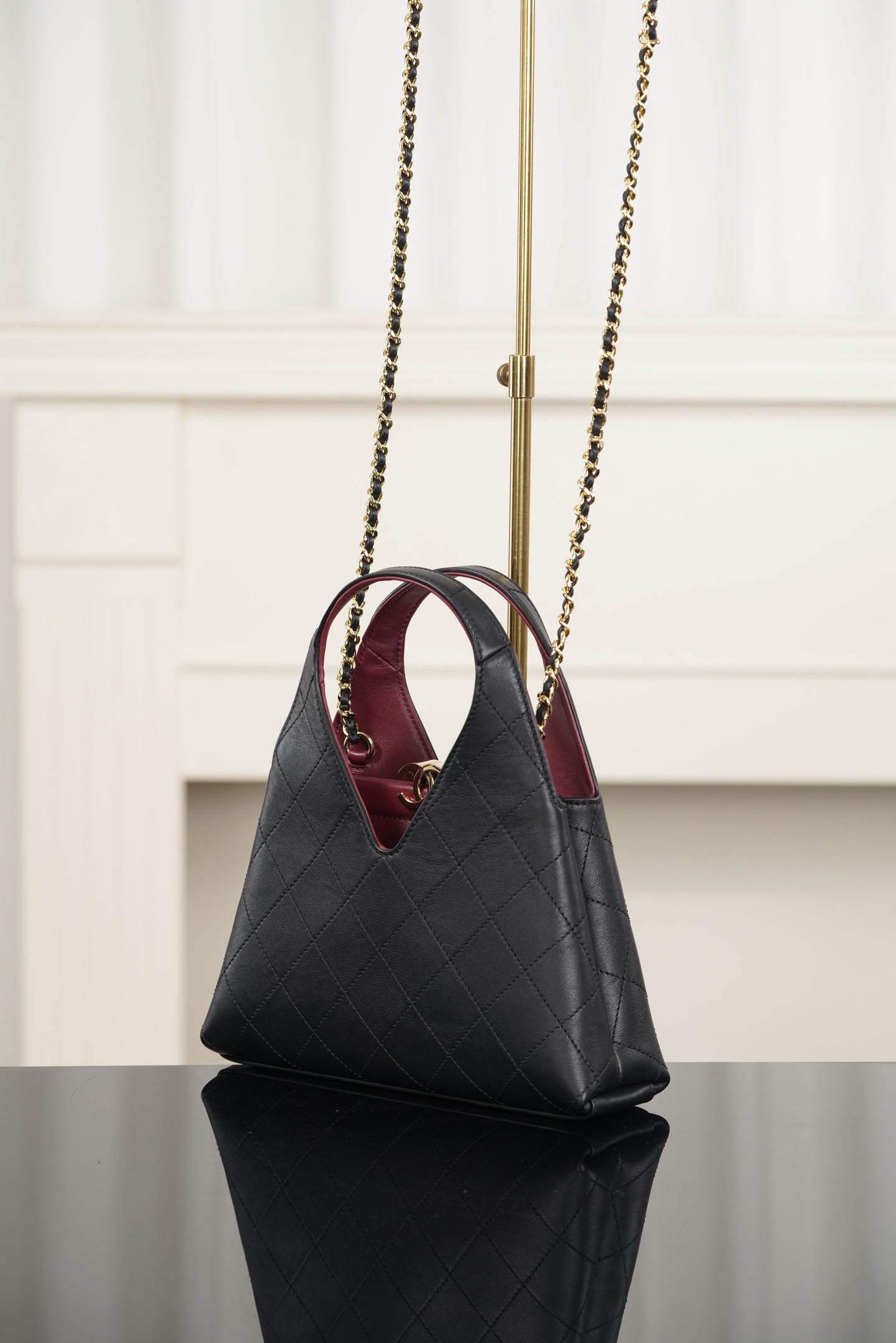 Chanel black quilted cowhide triangle hobo bag