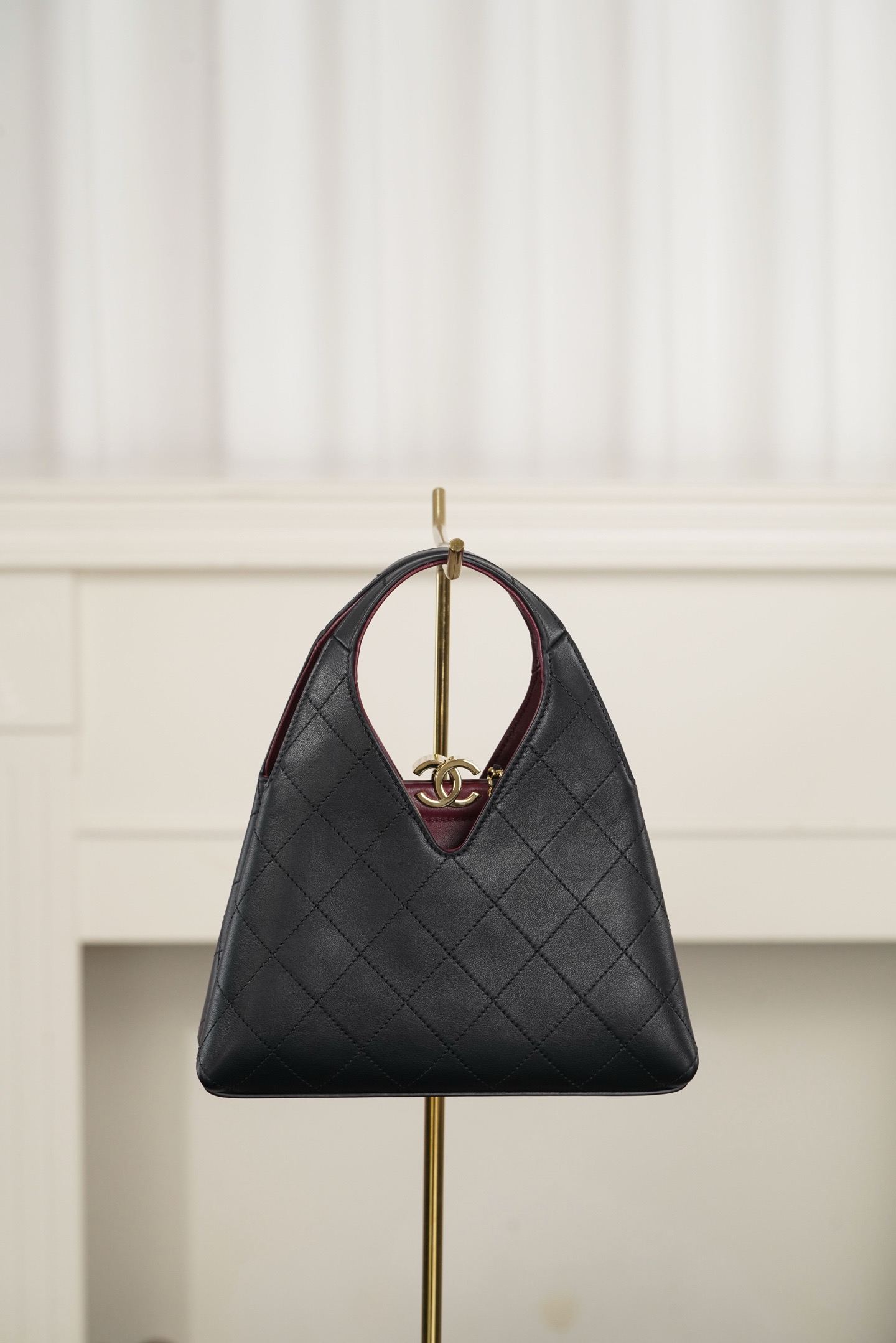 Chanel black quilted cowhide triangle hobo bag