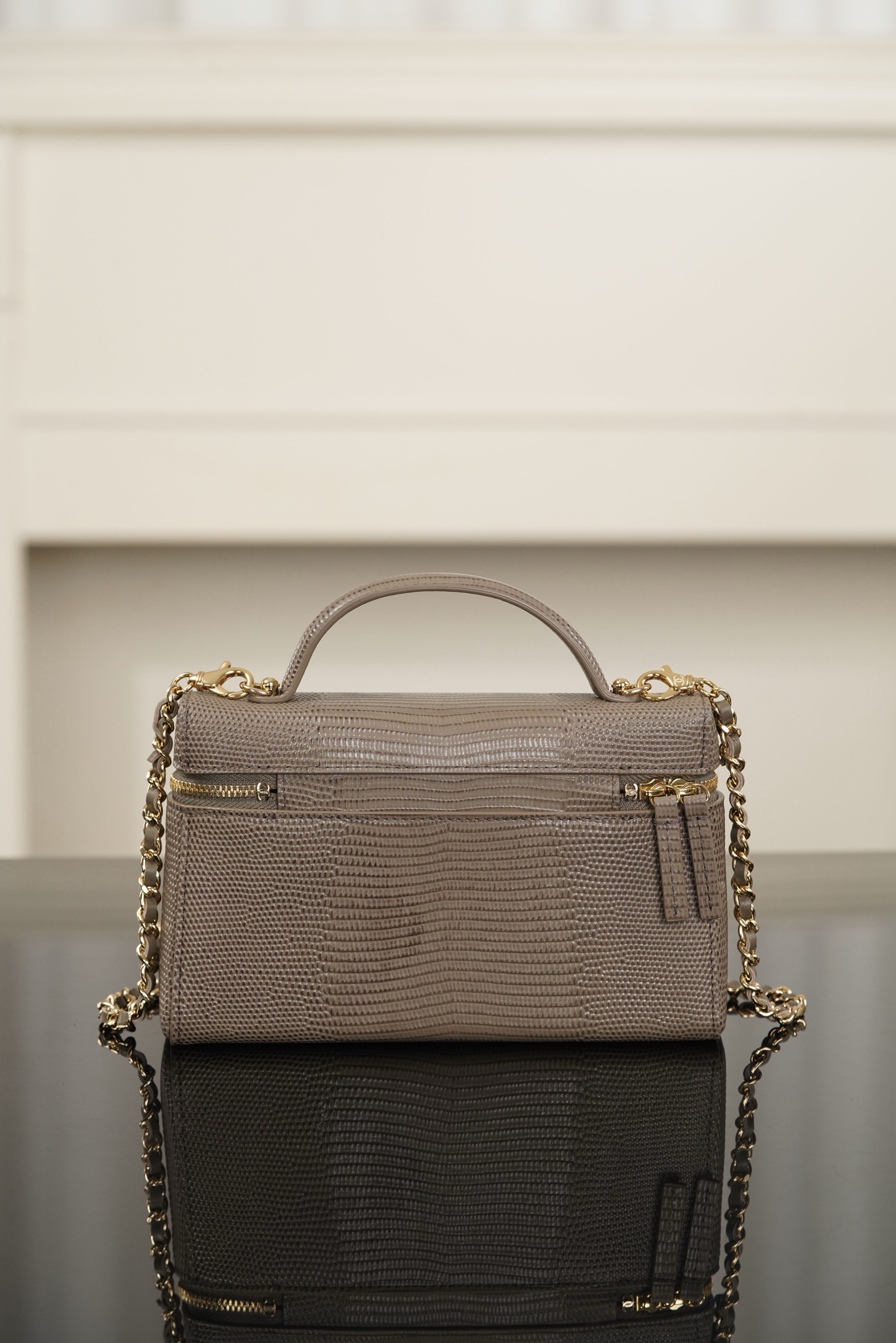 Chanel light grey lizard embossed leather LP box bag