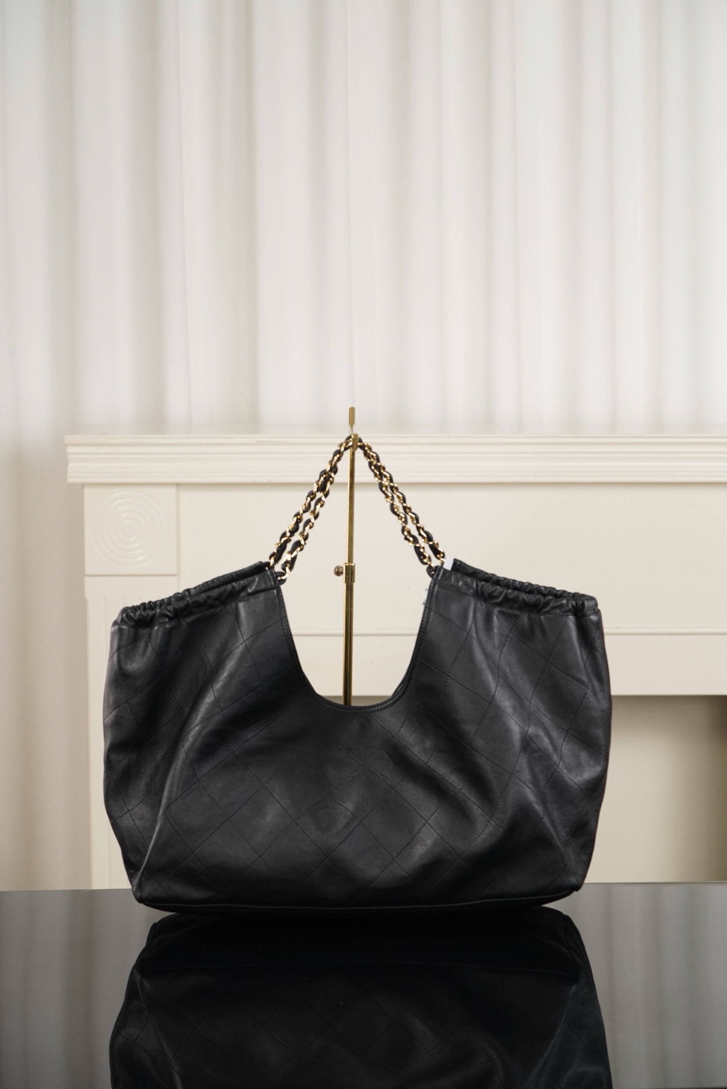 Chanel 26B black large leather tote bag