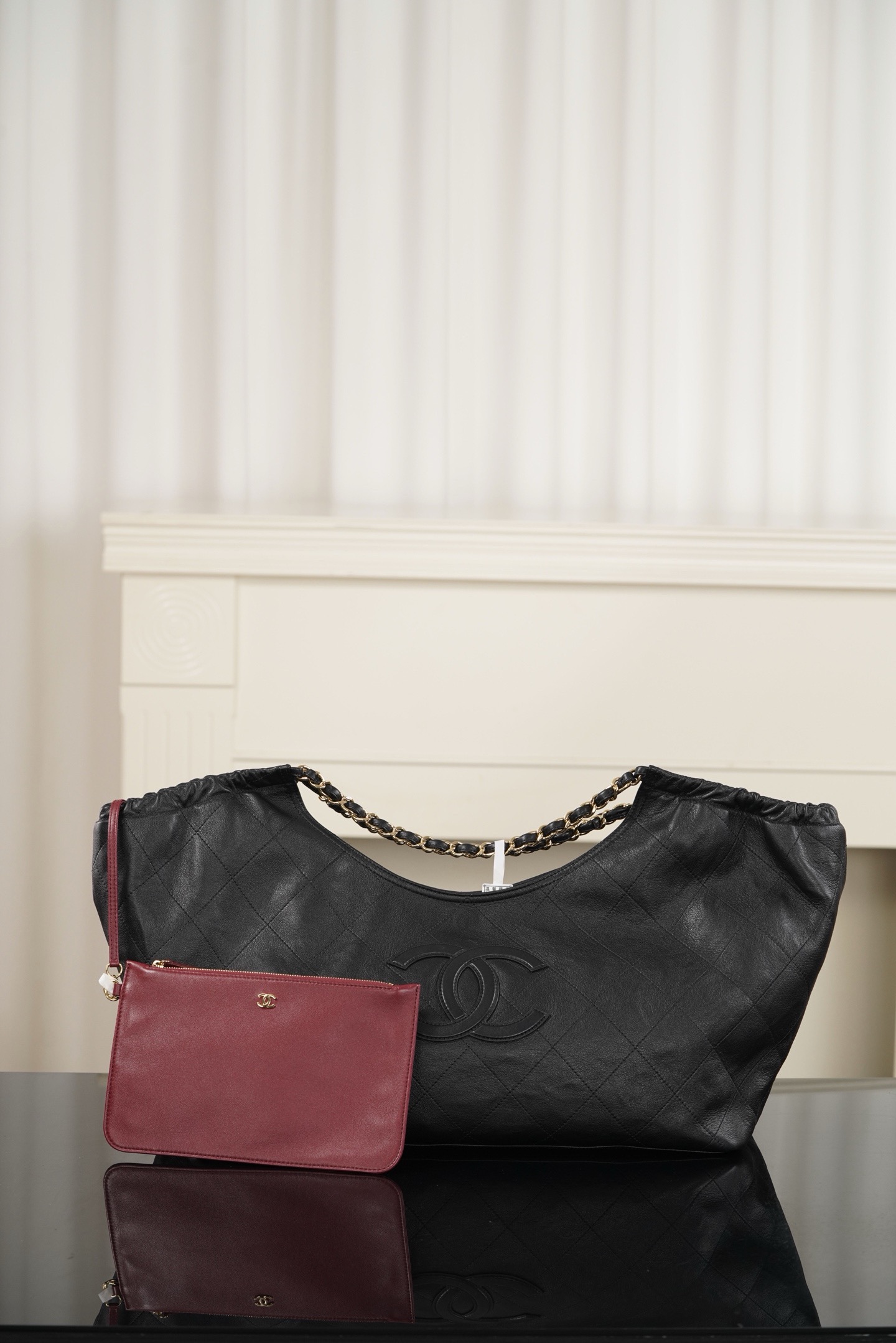 Chanel 26B black large leather tote bag