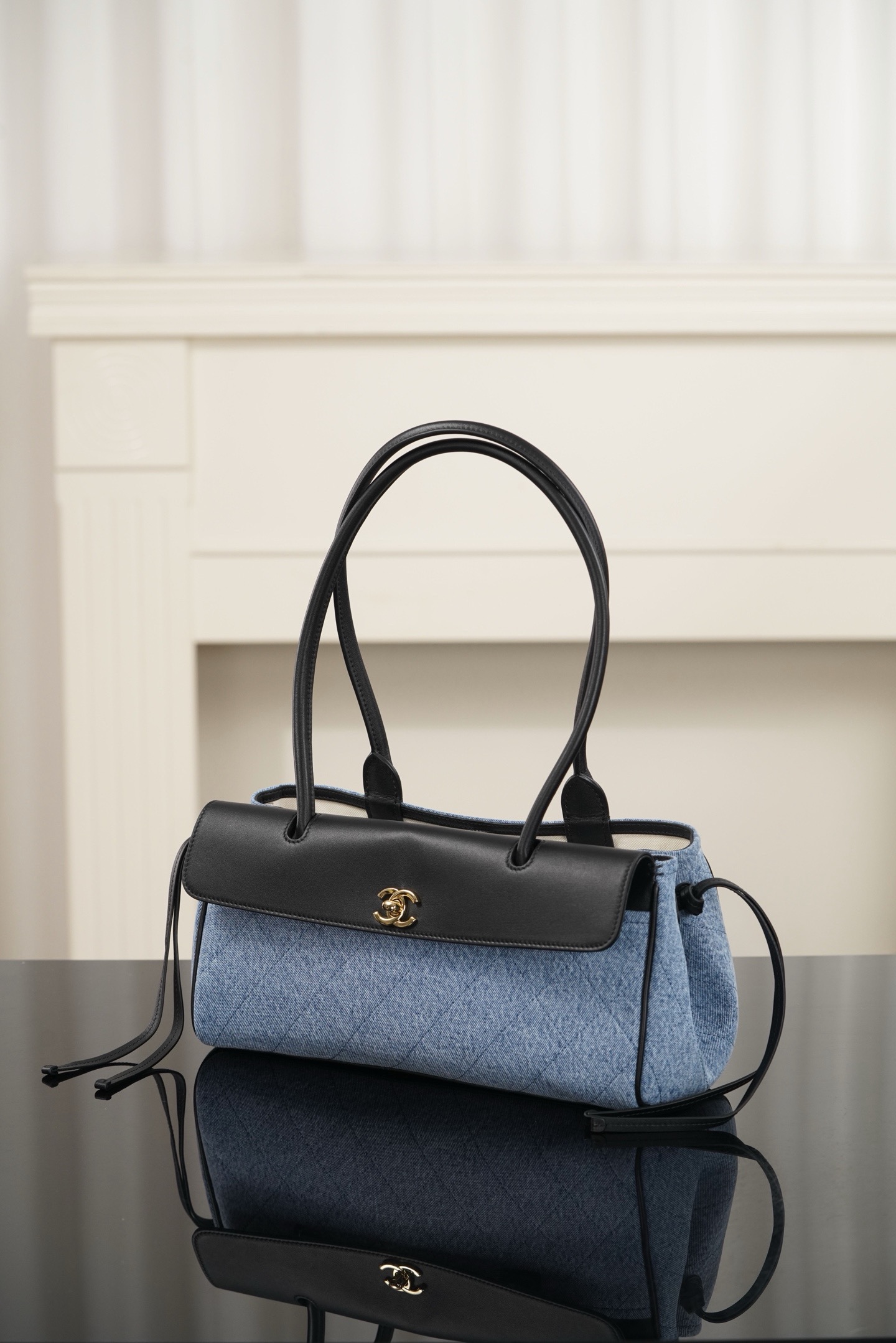 Chanel 26S small light‑blue denim mix shoulder bag
