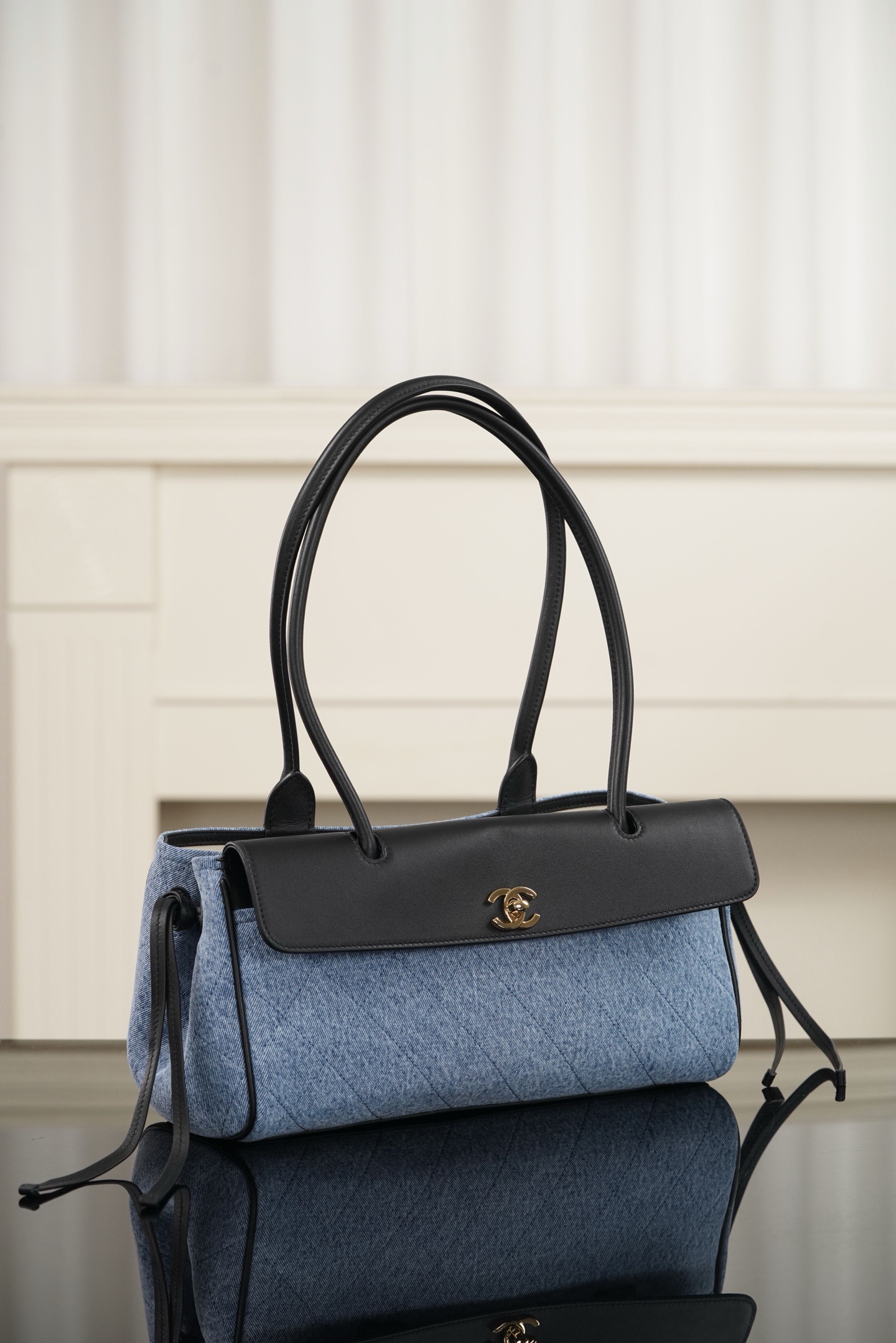 Chanel 26S small light‑blue denim mix shoulder bag