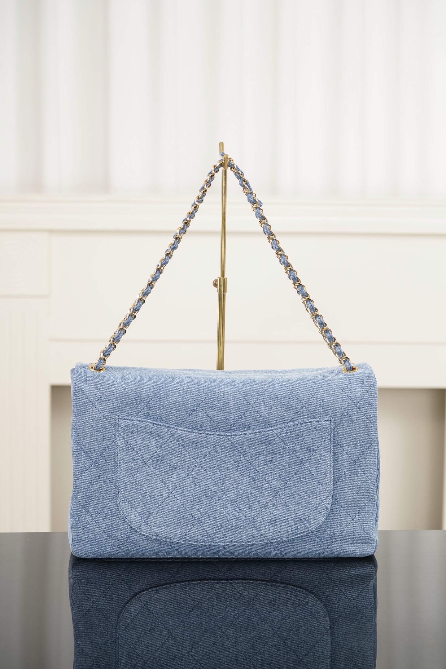 Chanel 26A maxi CF blue denim shoulder bag