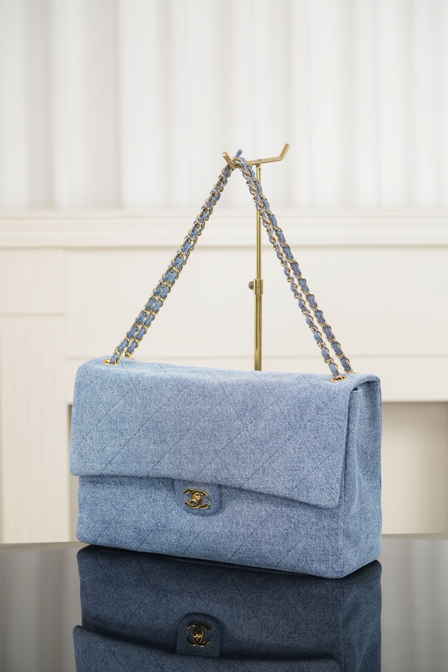 Chanel 26A maxi CF blue denim shoulder bag