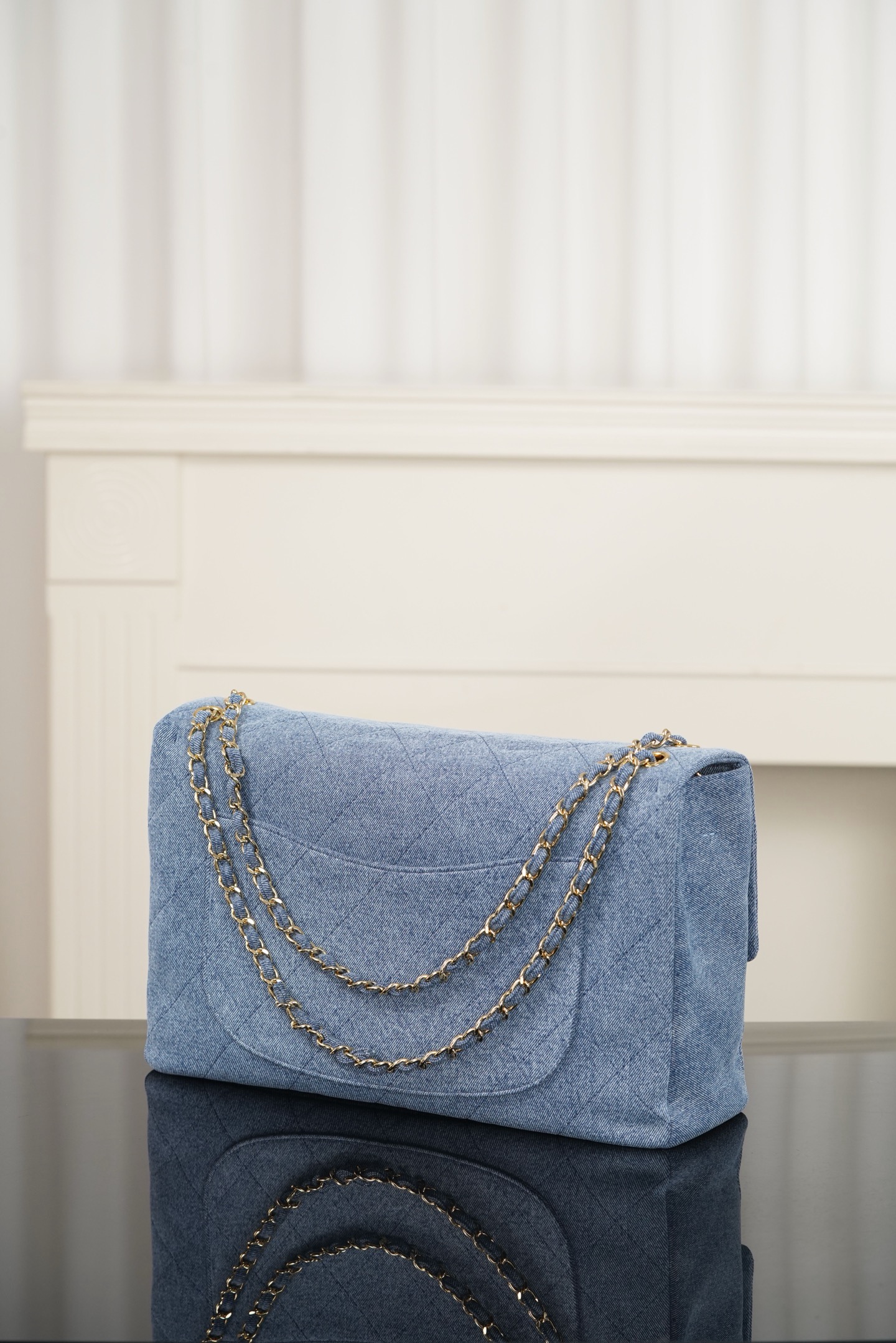 Chanel 26A maxi CF blue denim shoulder bag