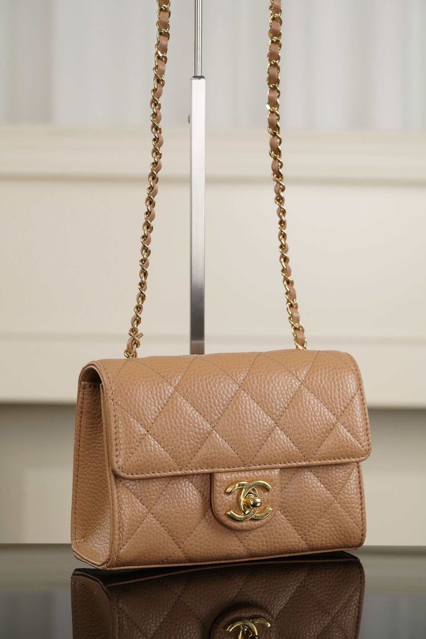 Chanel 26C mini CF brown caviar leather crossbody bag