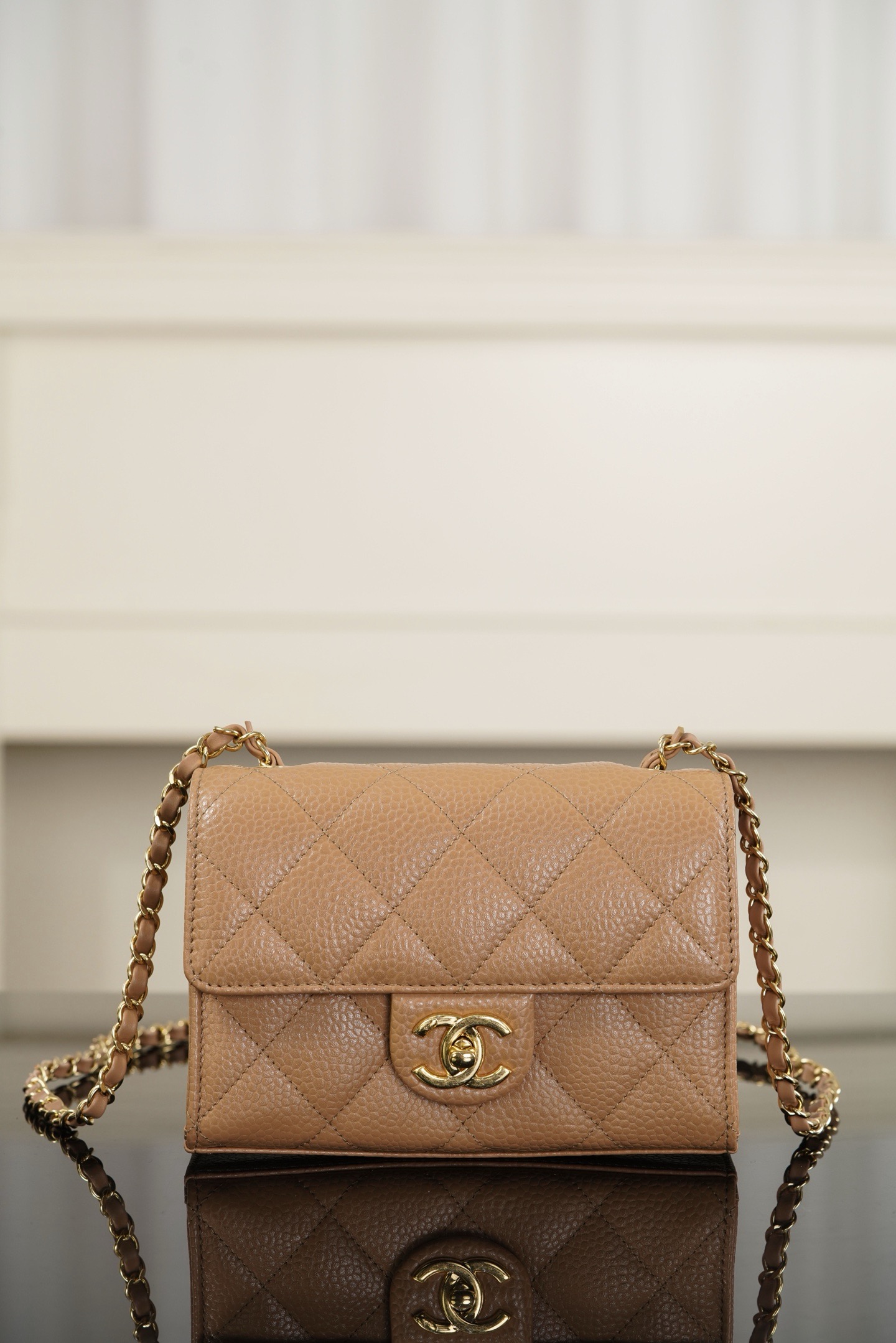 Chanel 26C mini CF brown caviar leather crossbody bag