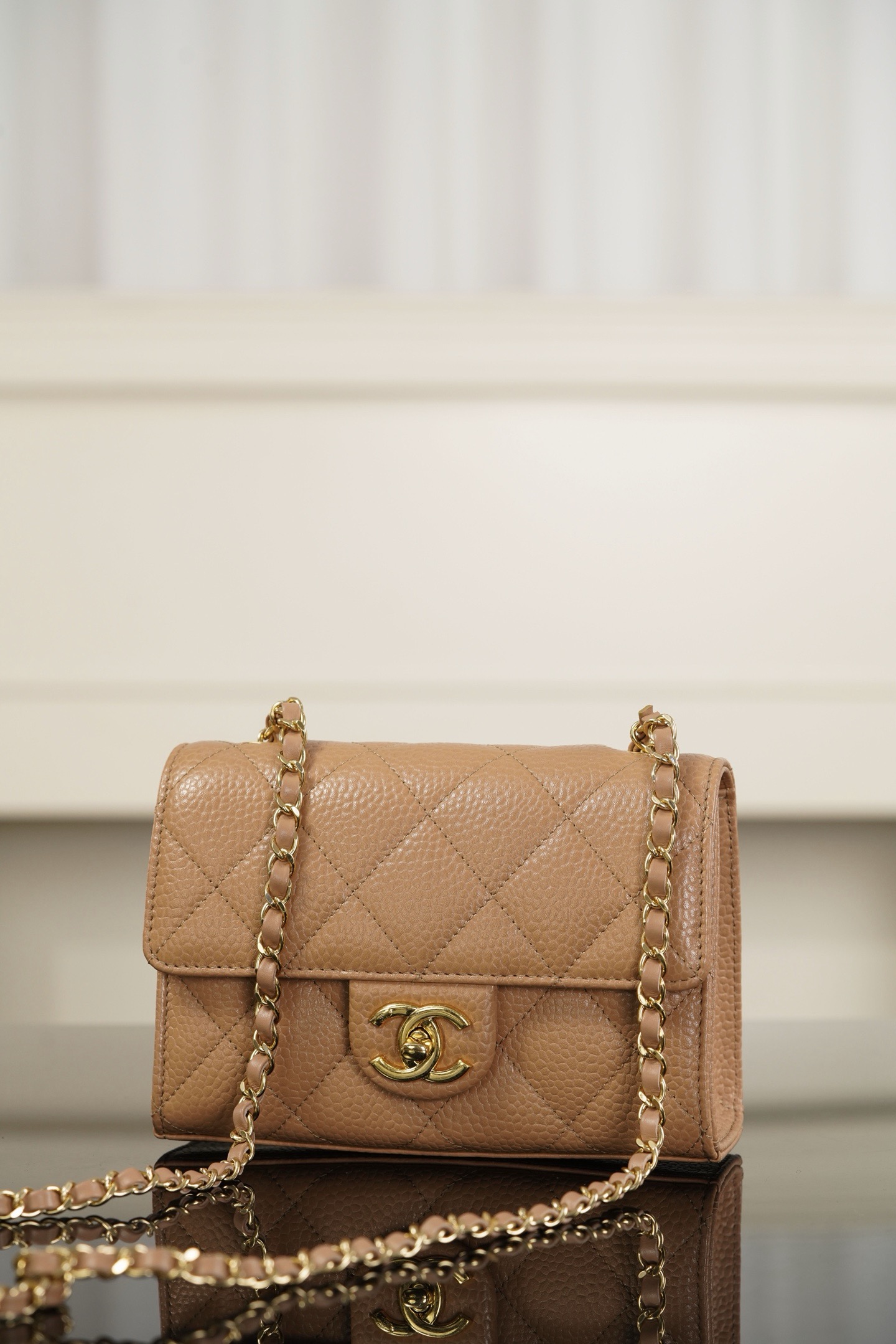 Chanel 26C mini CF brown caviar leather crossbody bag