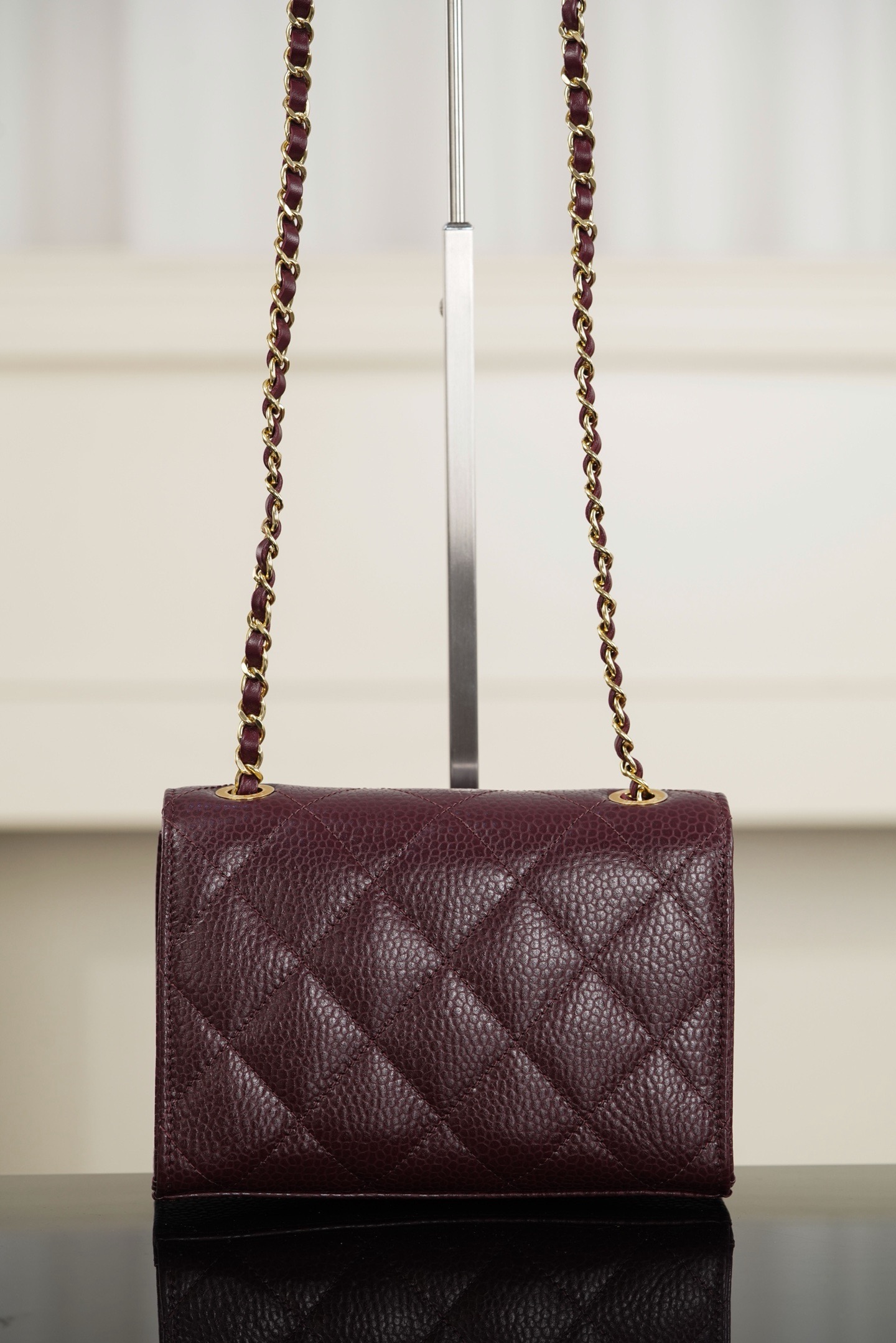 Chanel 26C mini CF burgundy caviar leather crossbody bag