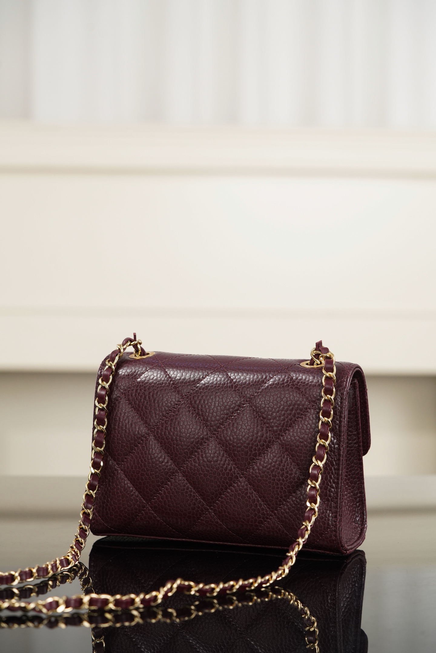 Chanel 26C mini CF burgundy caviar leather crossbody bag
