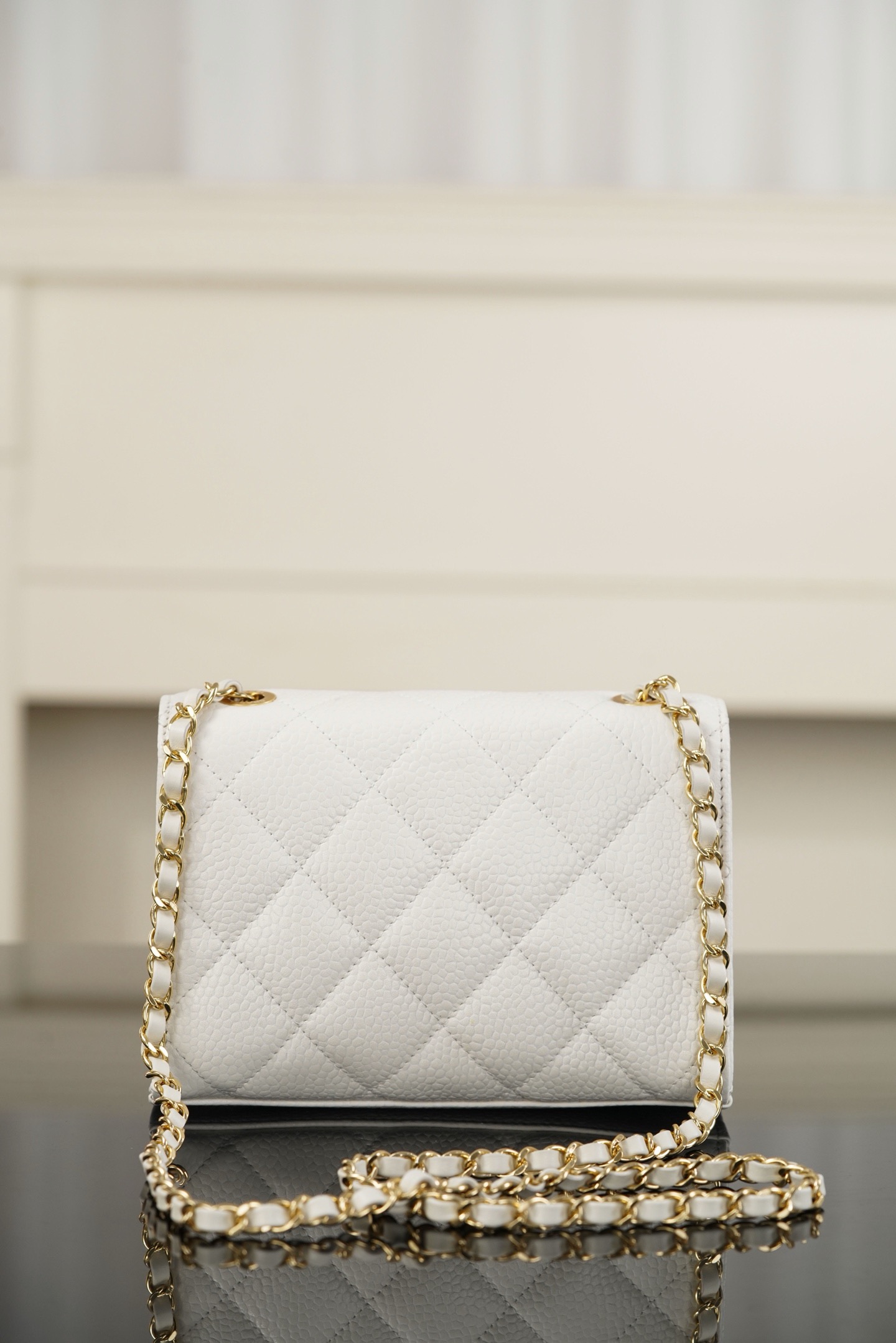 Chanel 26C mini CF white caviar leather crossbody bag