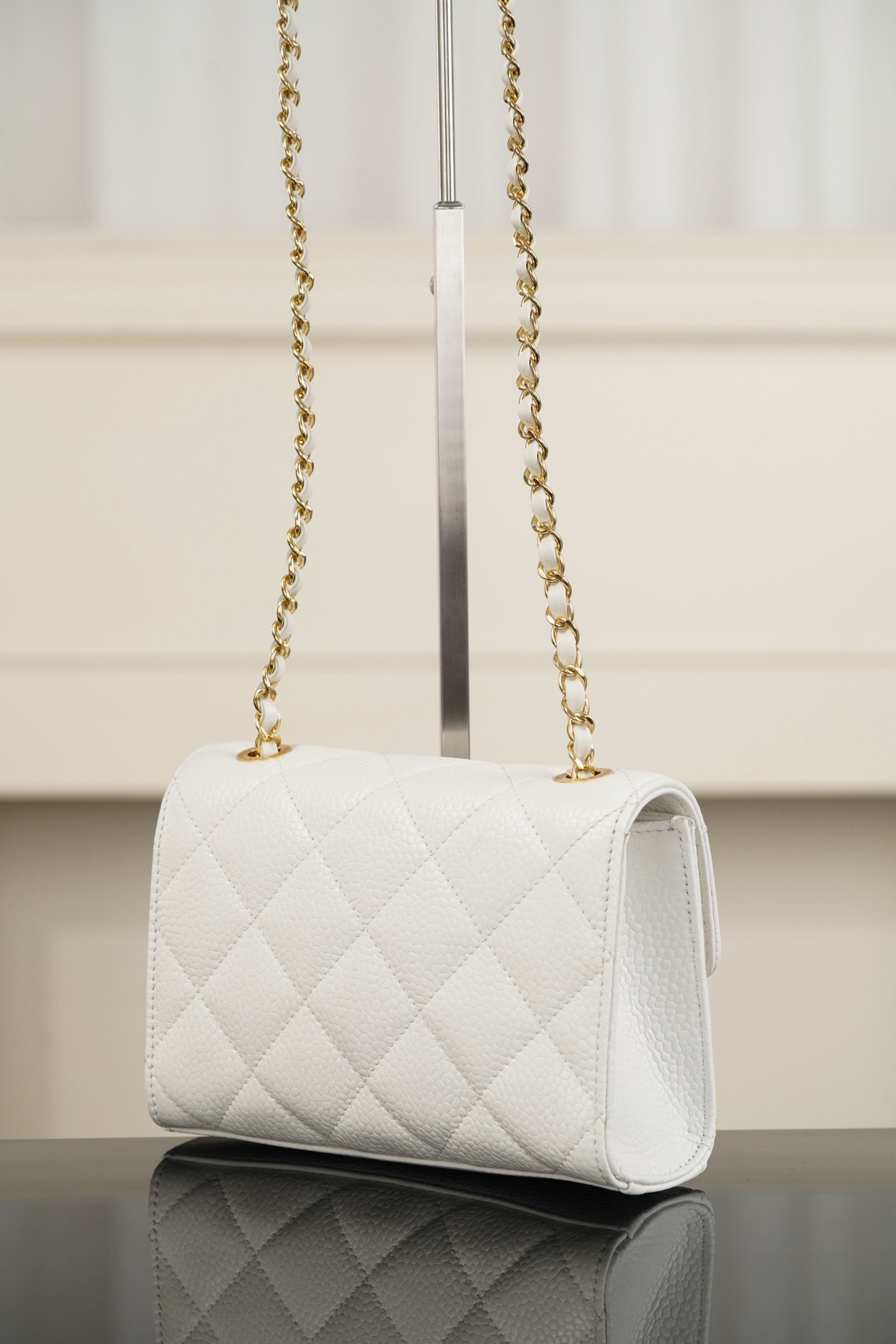 Chanel 26C mini CF white caviar leather crossbody bag