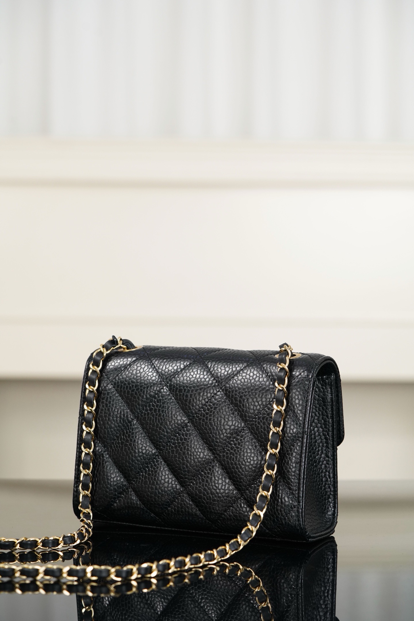 Chanel 26C mini CF black gold grained calfskin crossbody bag