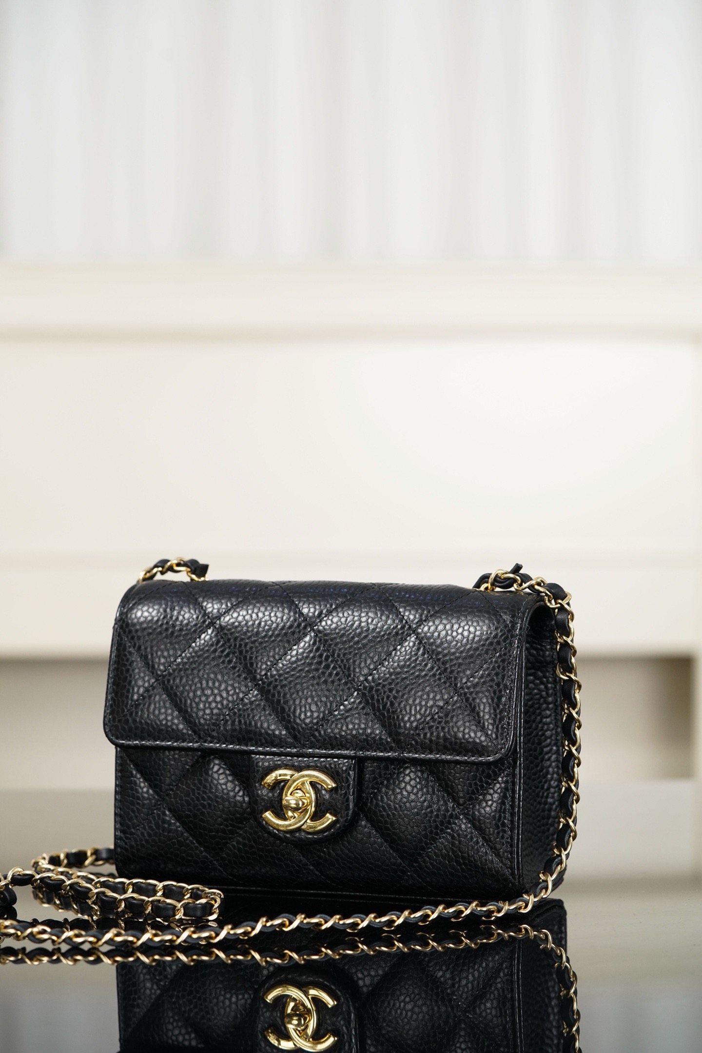 Chanel 26C mini CF black gold grained calfskin crossbody bag