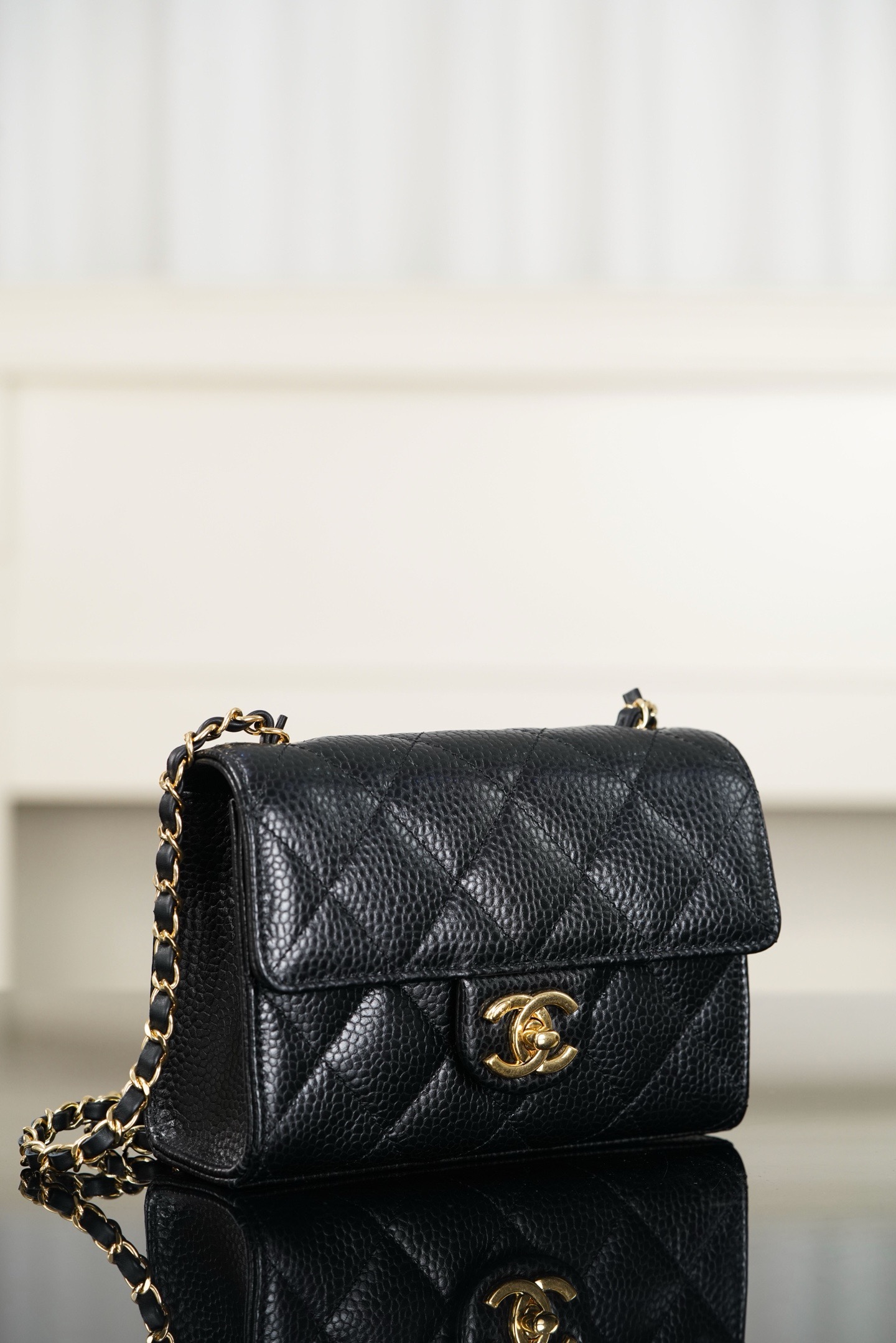 Chanel 26C mini CF black gold grained calfskin crossbody bag