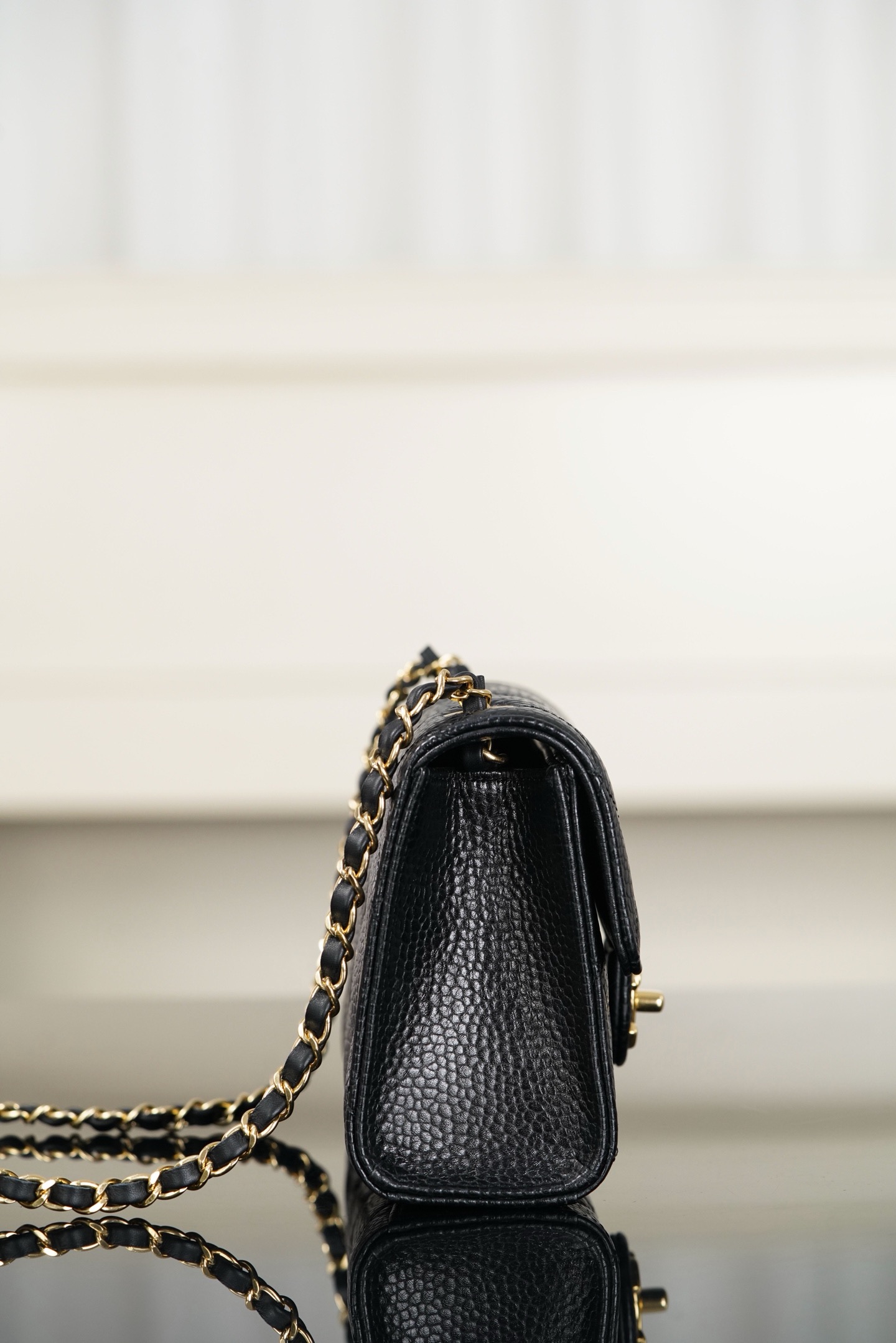 Chanel 26C mini CF black gold grained calfskin crossbody bag