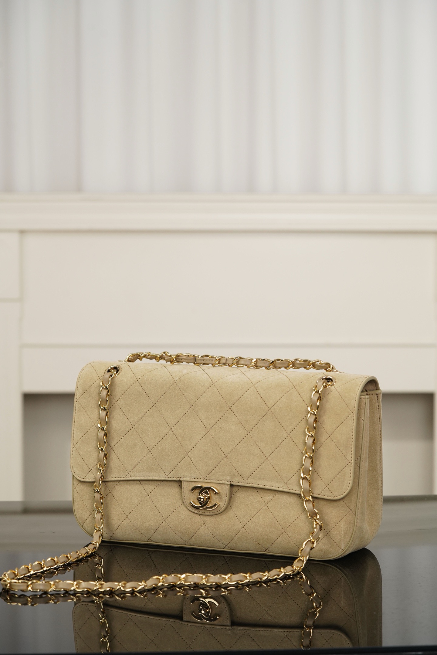 Chanel 26S CF flap bag apricot suede crossbody bag
