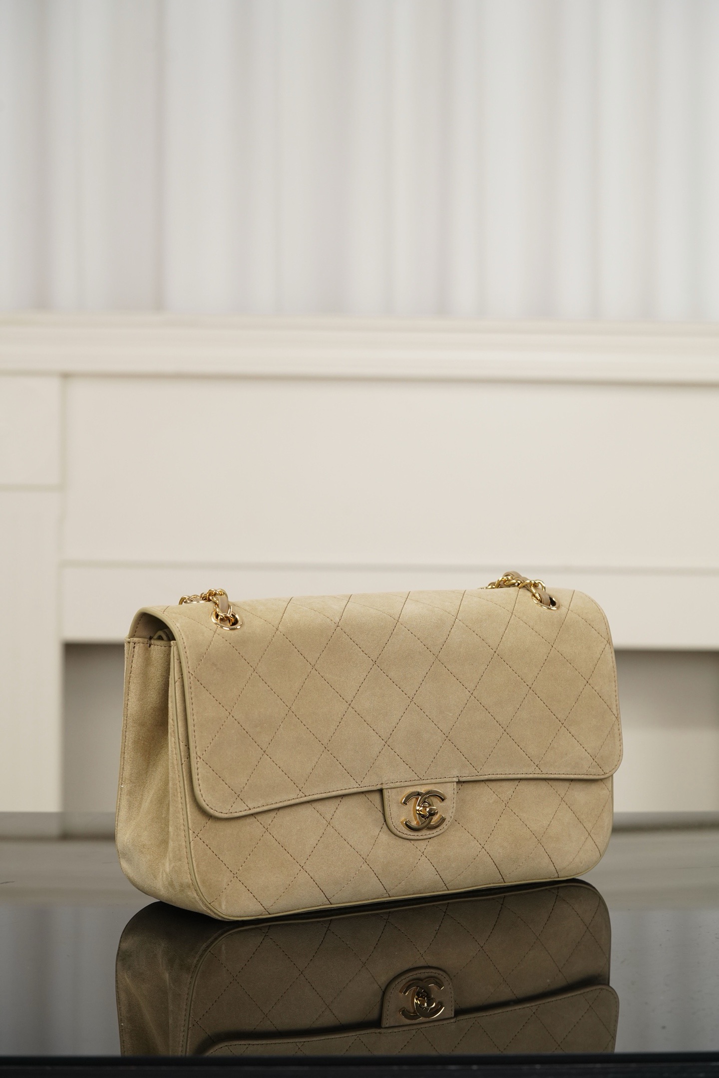 Chanel 26S CF flap bag apricot suede crossbody bag