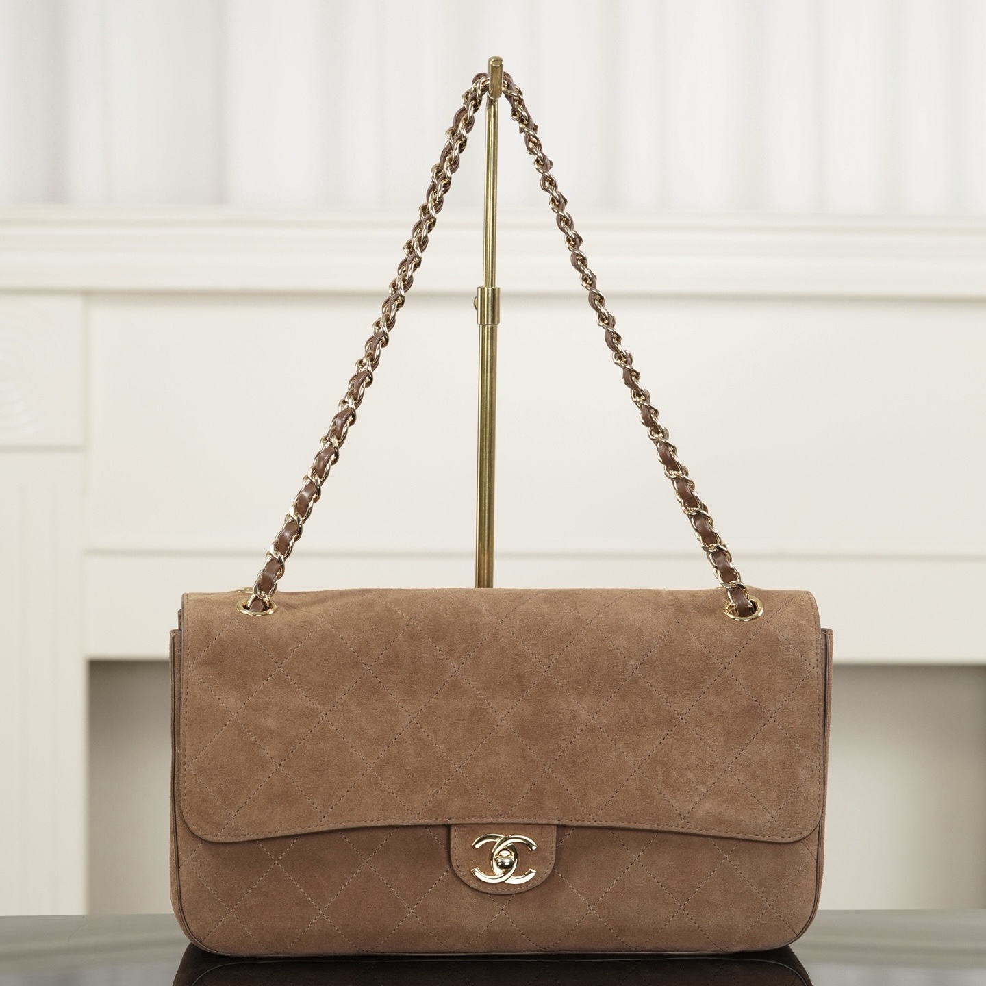 Chanel 26S CF caramel suede crossbody bag