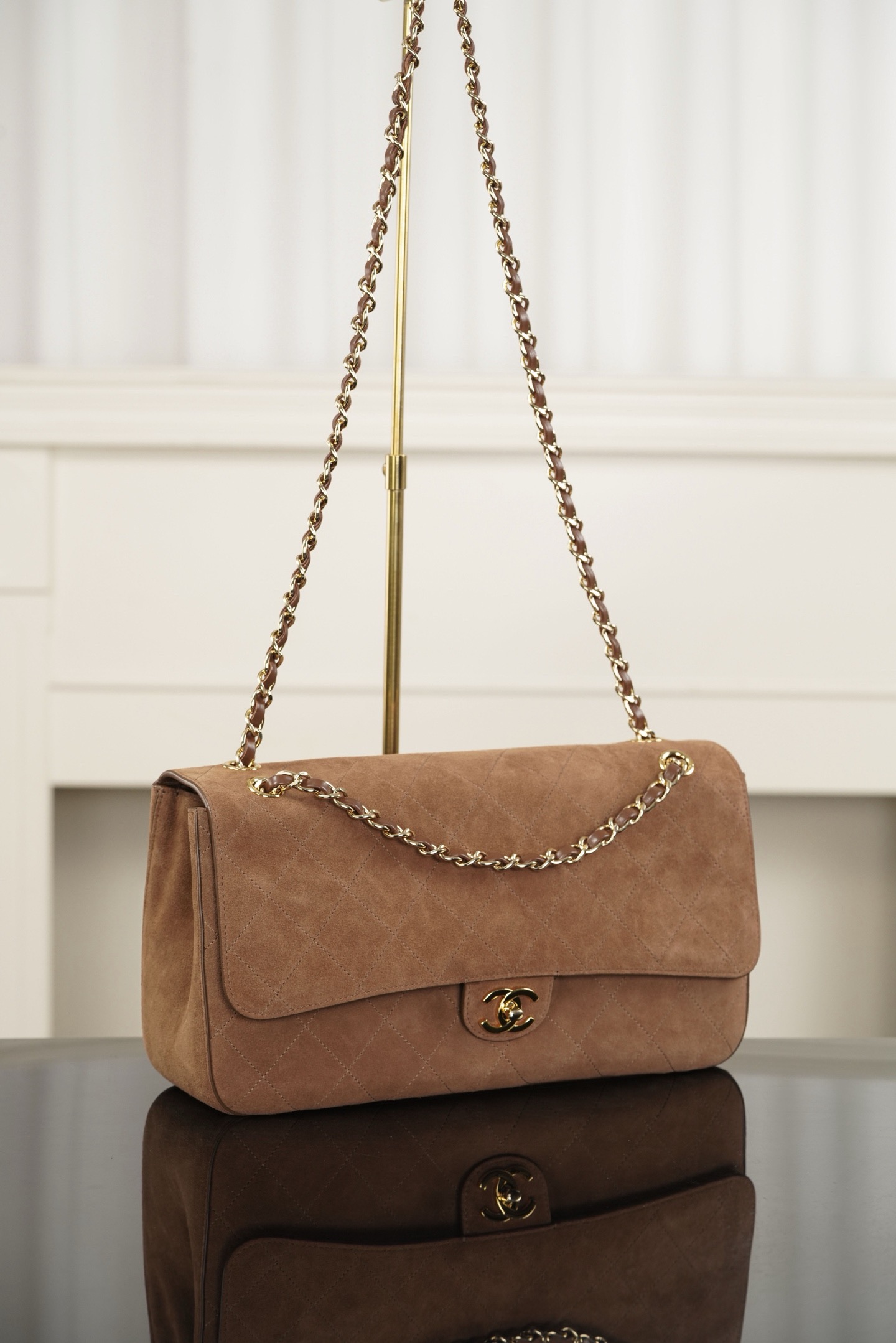Chanel 26S CF caramel suede crossbody bag