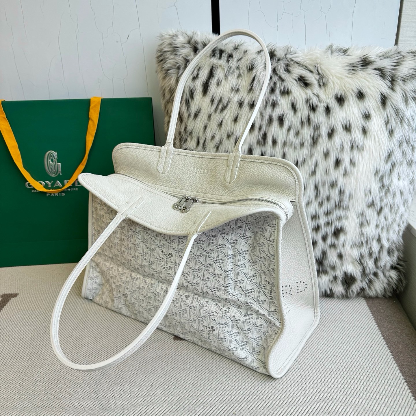 Goyard Hardy white monogram canvas calfskin tote bag