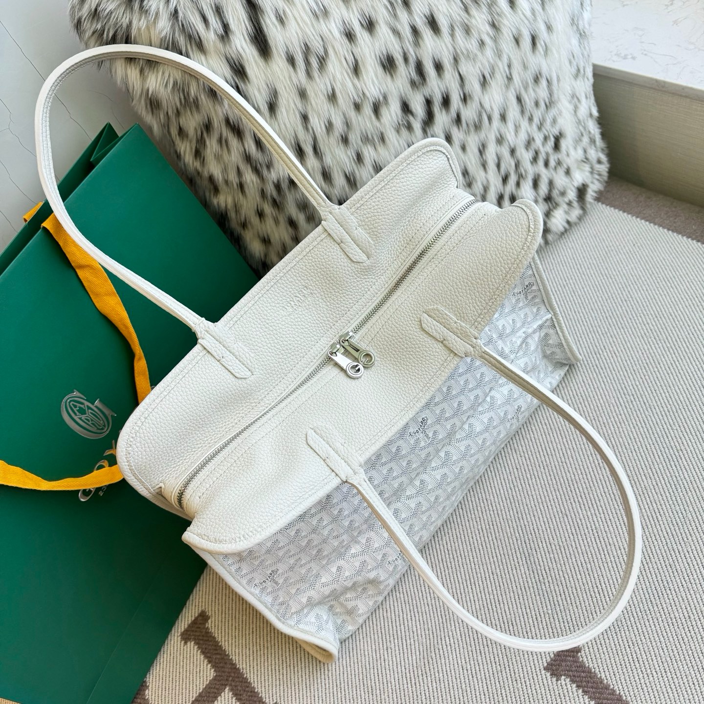 Goyard Hardy white monogram canvas calfskin tote bag
