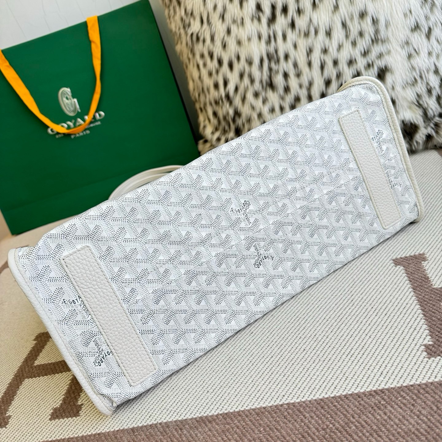 Goyard Hardy white monogram canvas calfskin tote bag