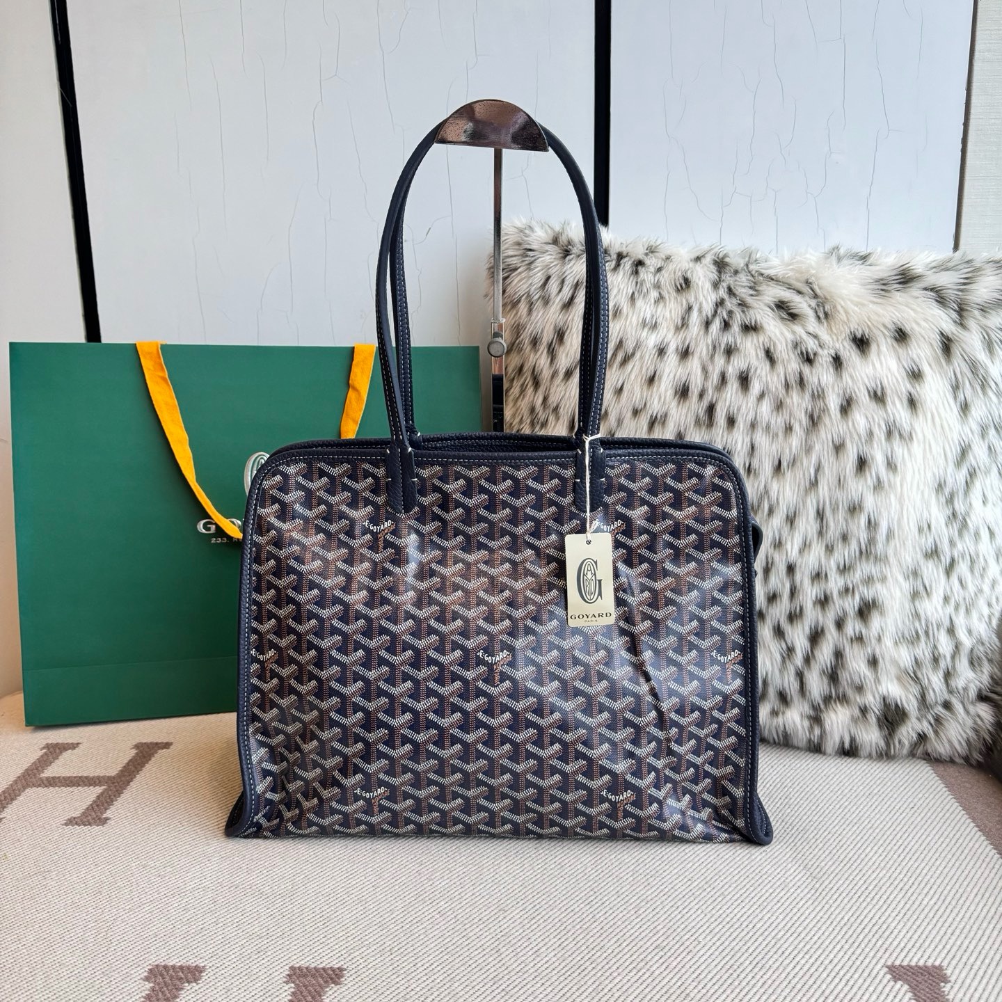 Goyard Hardy blue monogram canvas calfskin tote bag
