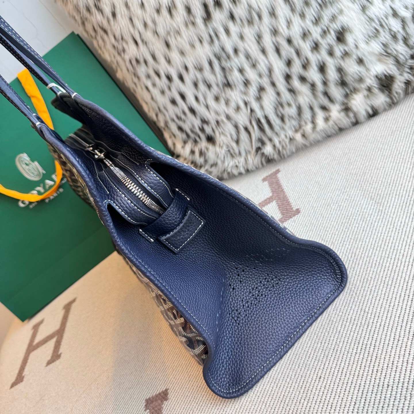 Goyard Hardy blue monogram canvas calfskin tote bag